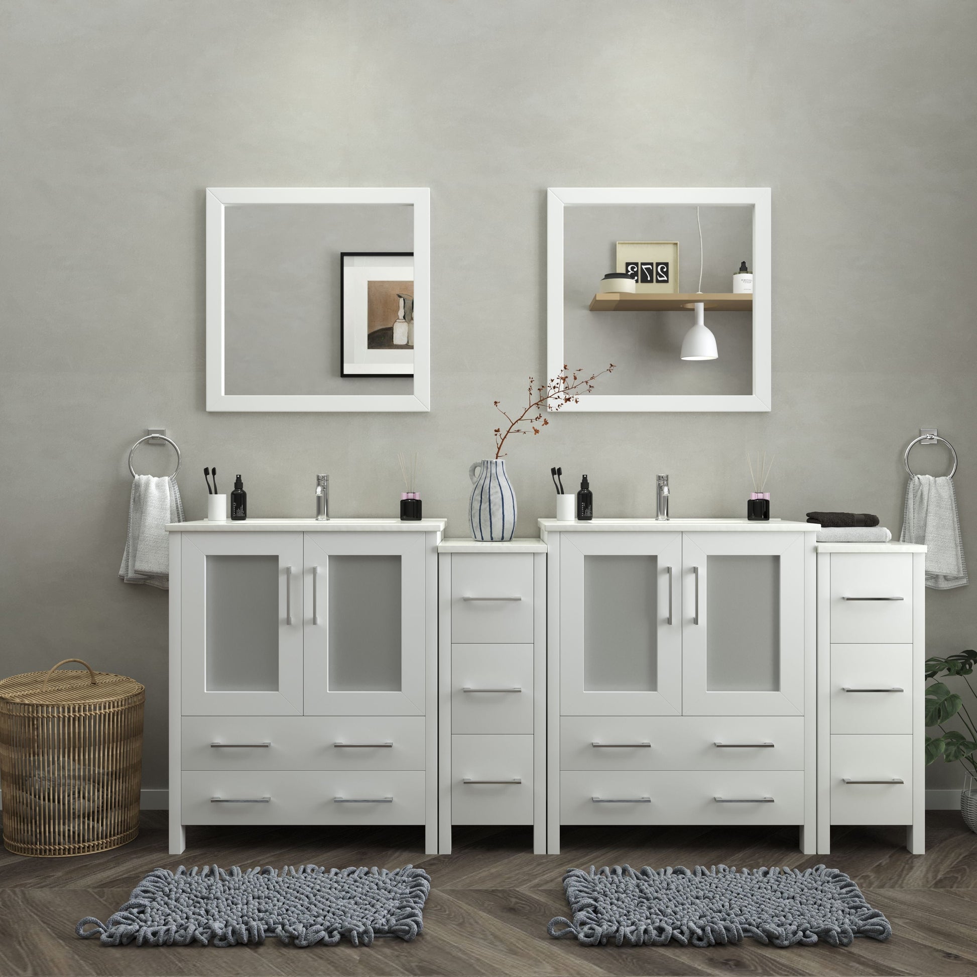 Vanity Art VA3030-84W 84 Inch Double Sink Bathroom Vanity in White with Ceramic Countertop - Vanity Art VA3030-84W