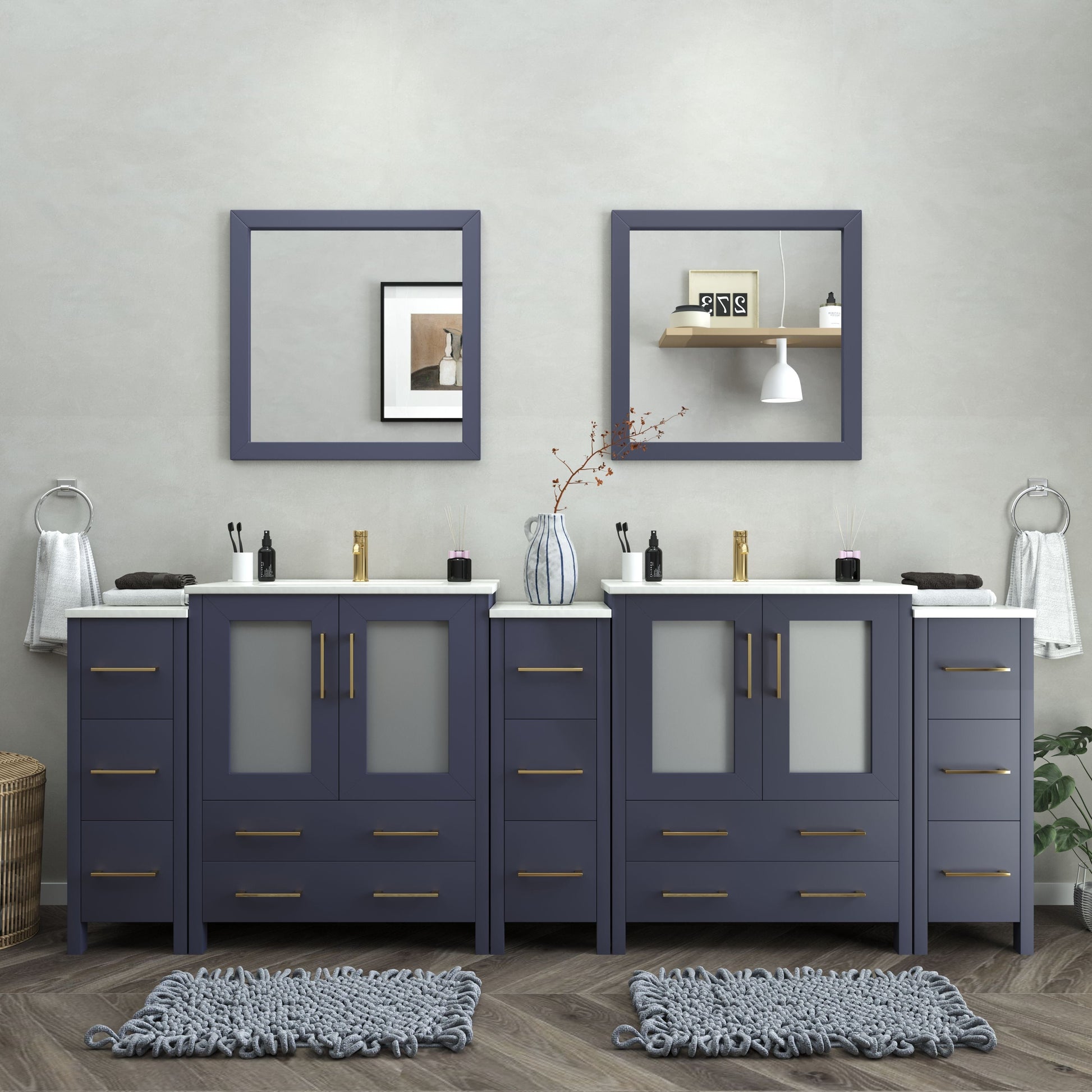 Vanity Art VA3030-96B 96 Inch Double Sink Bathroom Vanity in Blue with Ceramic Countertop - Vanity Art VA3030-96B