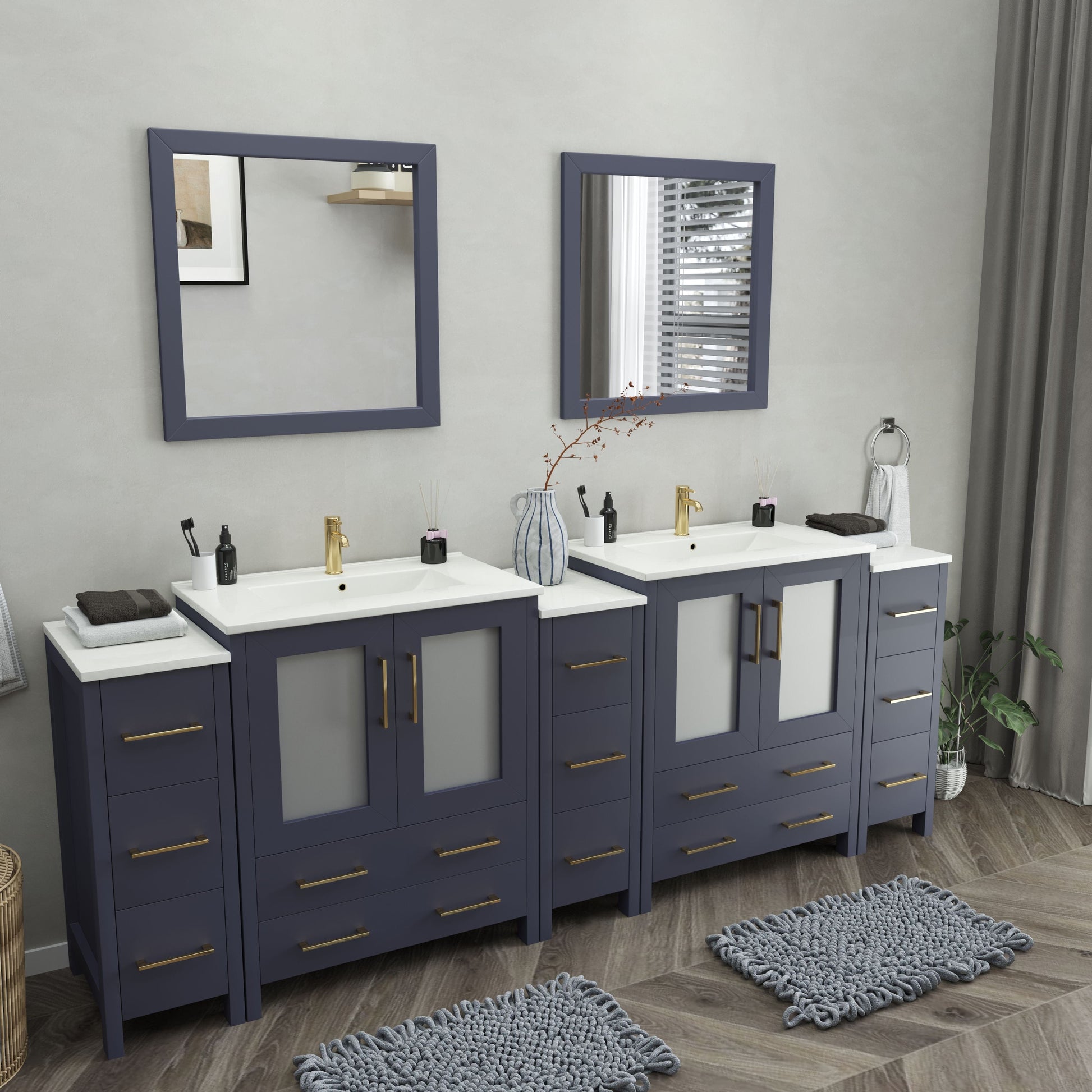 Vanity Art VA3030-96B 96 Inch Double Sink Bathroom Vanity in Blue with Ceramic Countertop - Vanity Art VA3030-96B