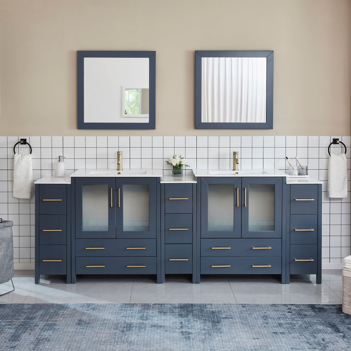 Vanity Art VA3030-96B 96 Inch Double Sink Bathroom Vanity in Blue with Ceramic Countertop - Vanity Art VA3030-96B