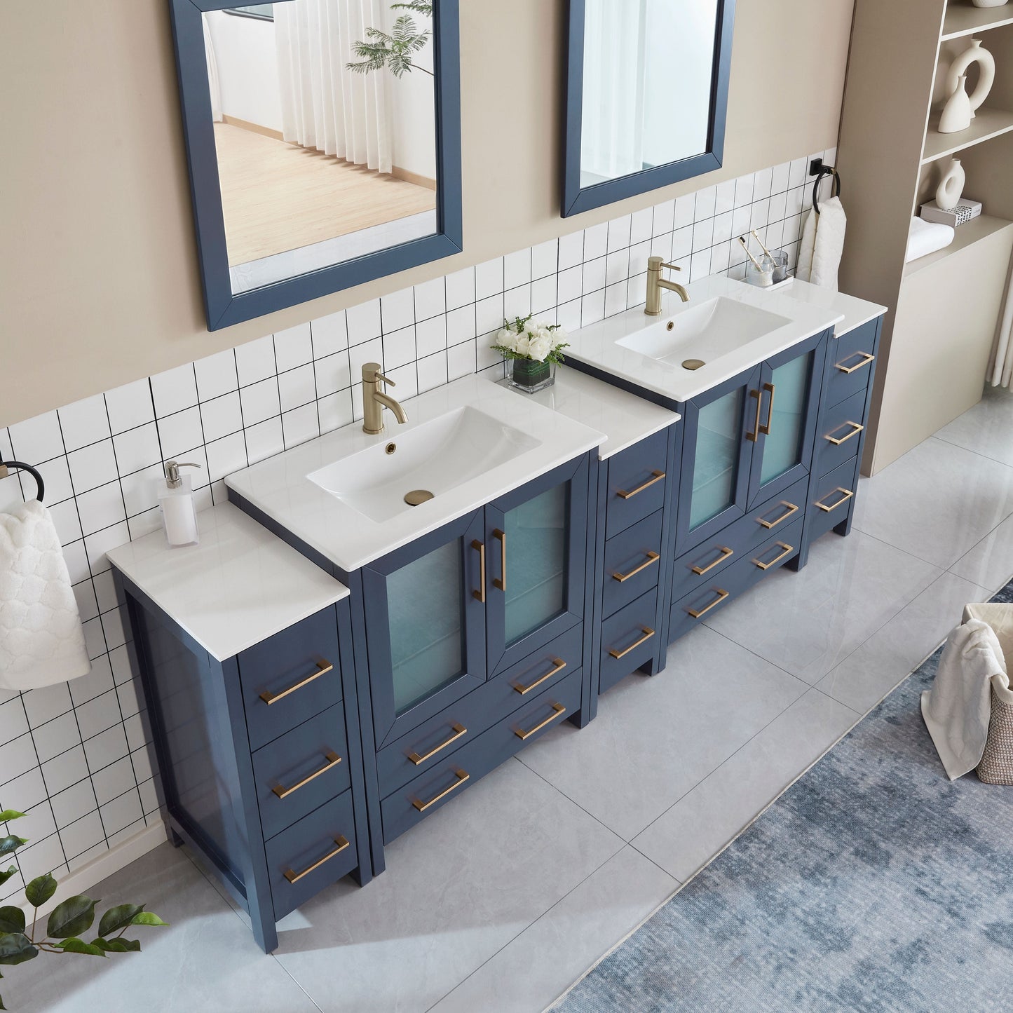 Vanity Art VA3030-96B 96 Inch Double Sink Bathroom Vanity in Blue with Ceramic Countertop - Vanity Art VA3030-96B