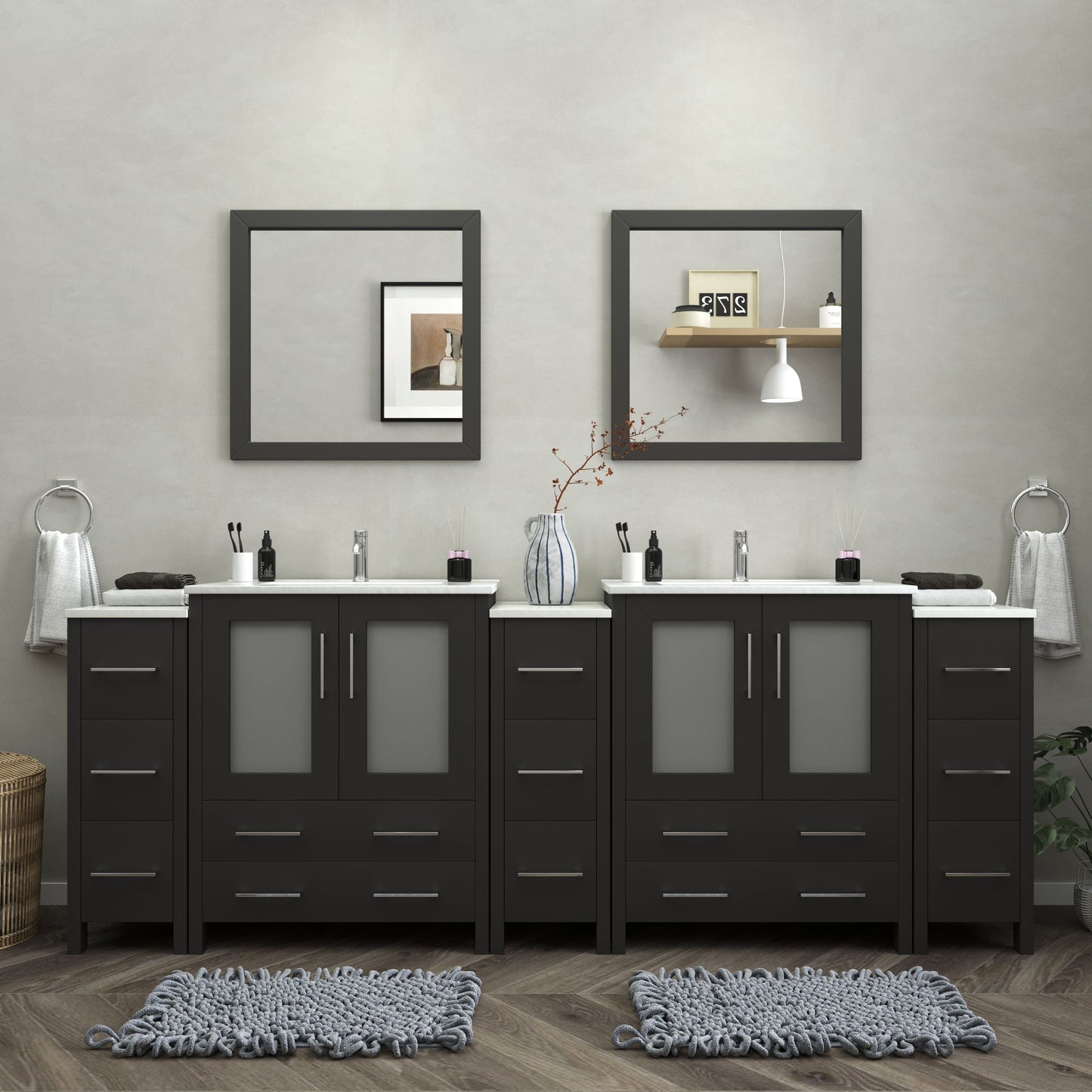 Vanity Art VA3030-96E 96 Inch Double Sink Bathroom Vanity in Espresso with Ceramic Countertop - Vanity Art VA3030-96E