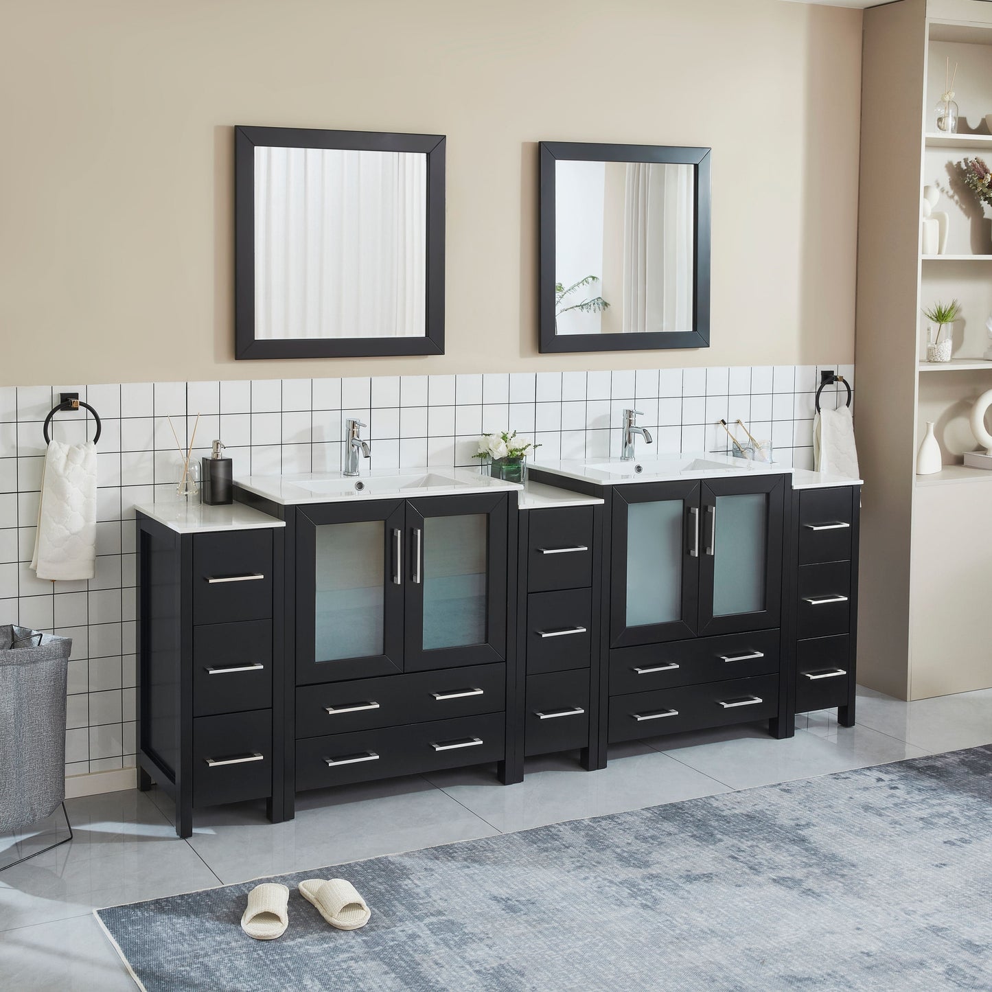 Vanity Art VA3030-96E 96 Inch Double Sink Bathroom Vanity in Espresso with Ceramic Countertop - Vanity Art VA3030-96E