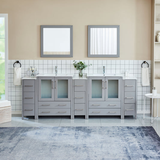 Vanity Art VA3030-96G 96 Inch Double Sink Bathroom Vanity in Gray with Ceramic Countertop - Vanity Art VA3030-96G