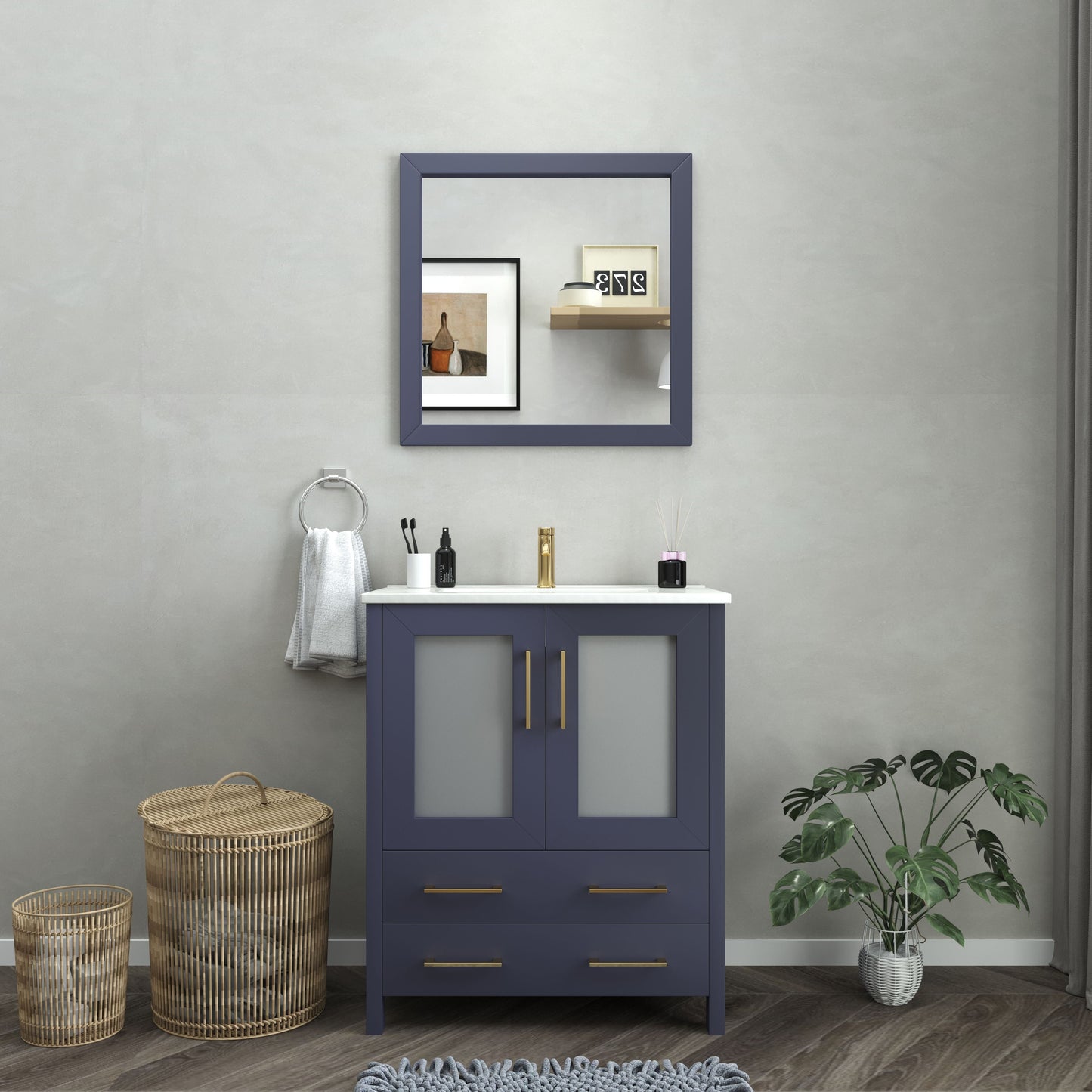 Vanity Art VA3030B 30 Inch Single Sink Bathroom Vanity in Blue with Ceramic Countertop - Vanity Art VA3030B