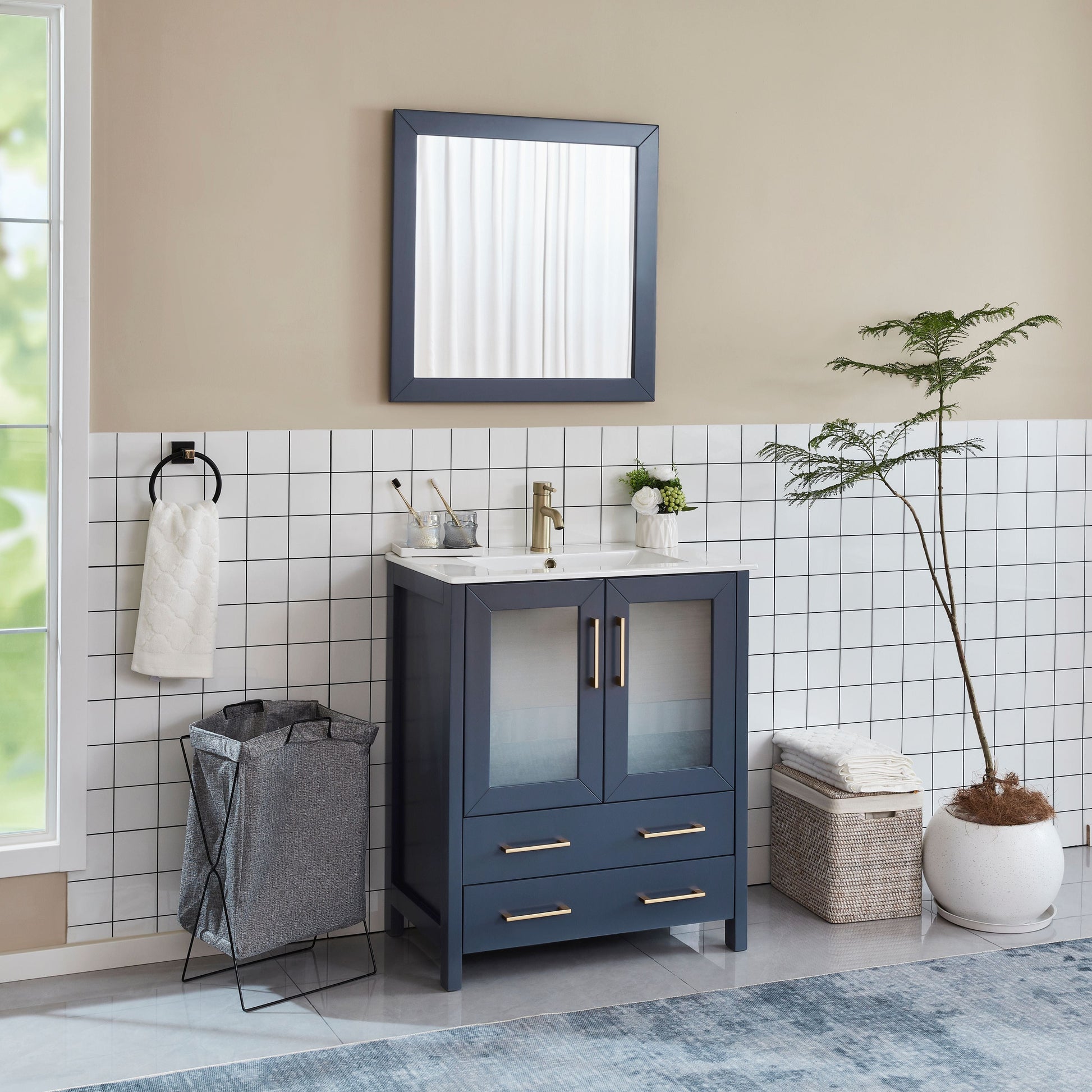 Vanity Art VA3030B 30 Inch Single Sink Bathroom Vanity in Blue with Ceramic Countertop - Vanity Art VA3030B