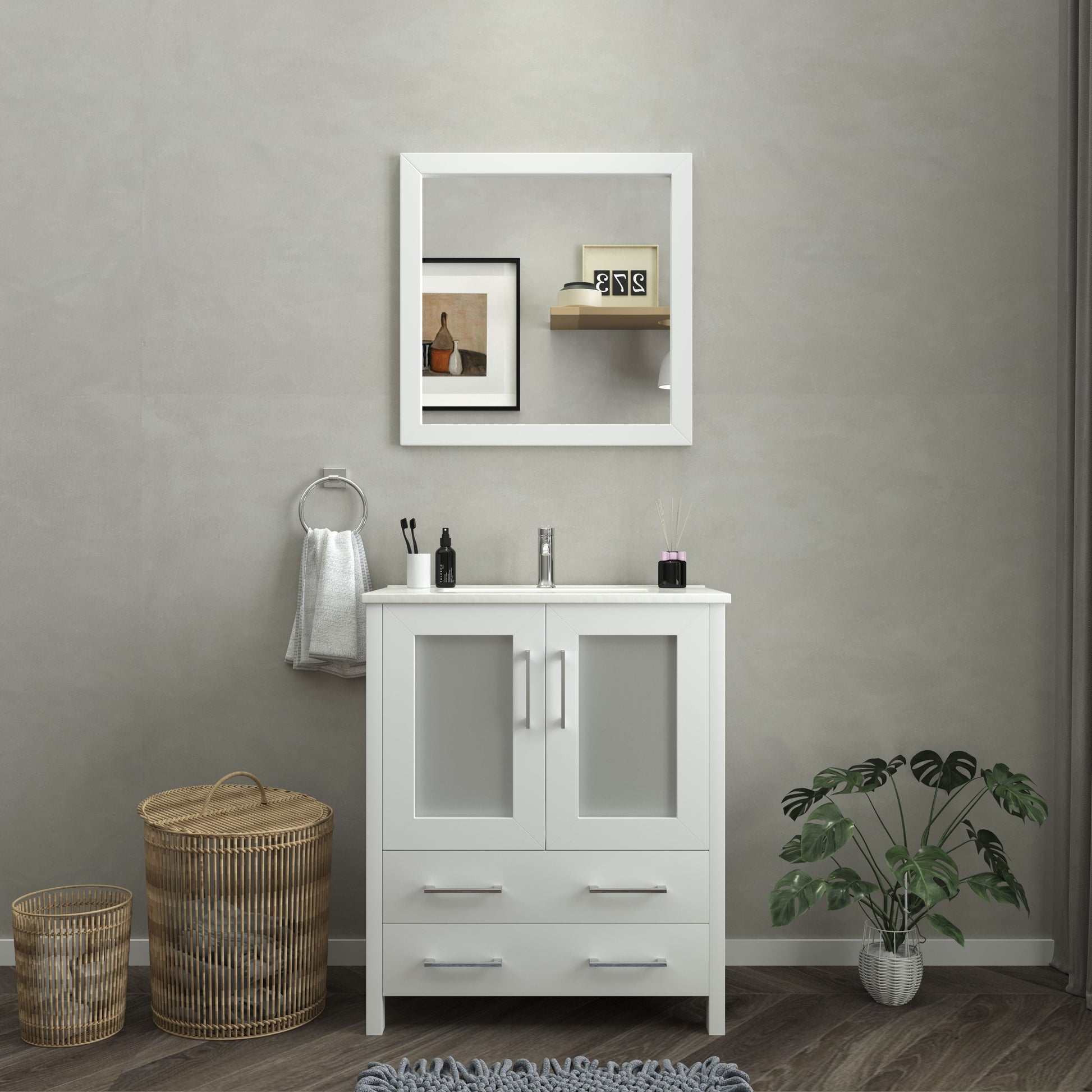 Vanity Art VA3030W 30 Inch Single Sink Bathroom Vanity in White with Ceramic Countertop - Vanity Art VA3030W