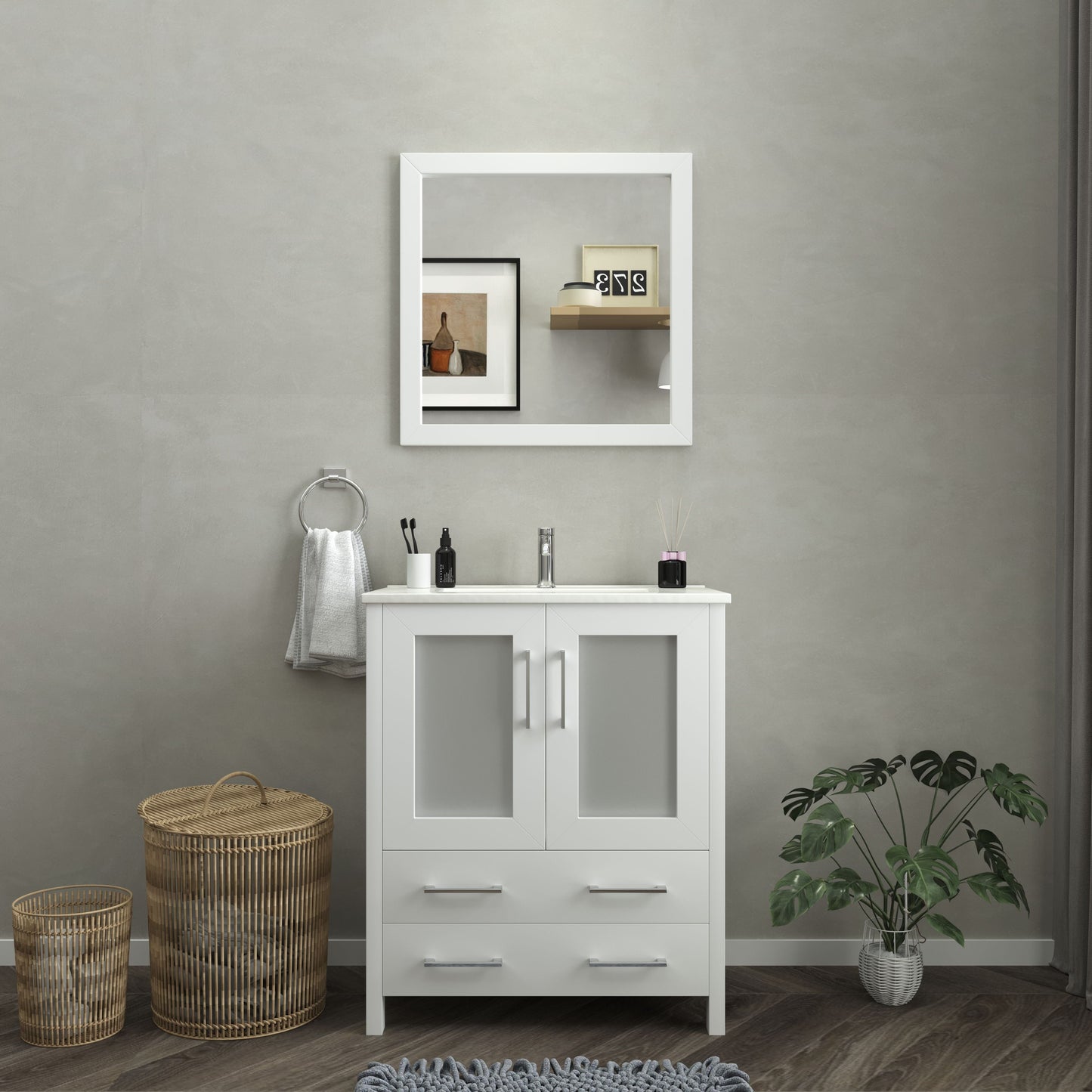 Vanity Art VA3030W 30 Inch Single Sink Bathroom Vanity in White with Ceramic Countertop - Vanity Art VA3030W