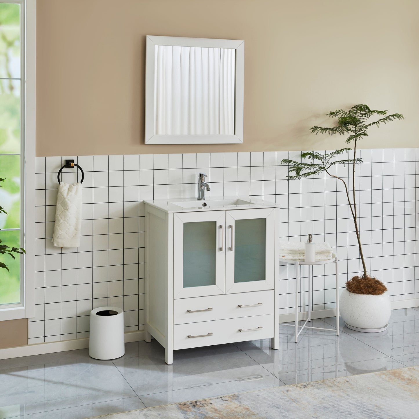 Vanity Art VA3030W 30 Inch Single Sink Bathroom Vanity in White with Ceramic Countertop - Vanity Art VA3030W