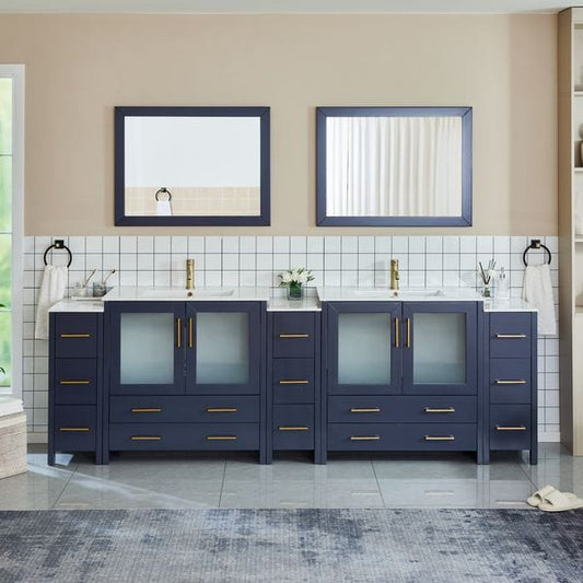 Vanity Art VA3036-108B 108 Inch Double Sink Bathroom Vanity in Blue with Ceramic Countertop - Vanity Art VA3036-108B