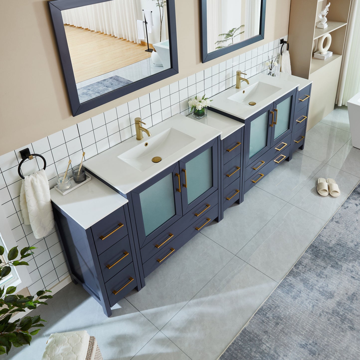 Vanity Art VA3036-108B 108 Inch Double Sink Bathroom Vanity in Blue with Ceramic Countertop - Vanity Art VA3036-108B