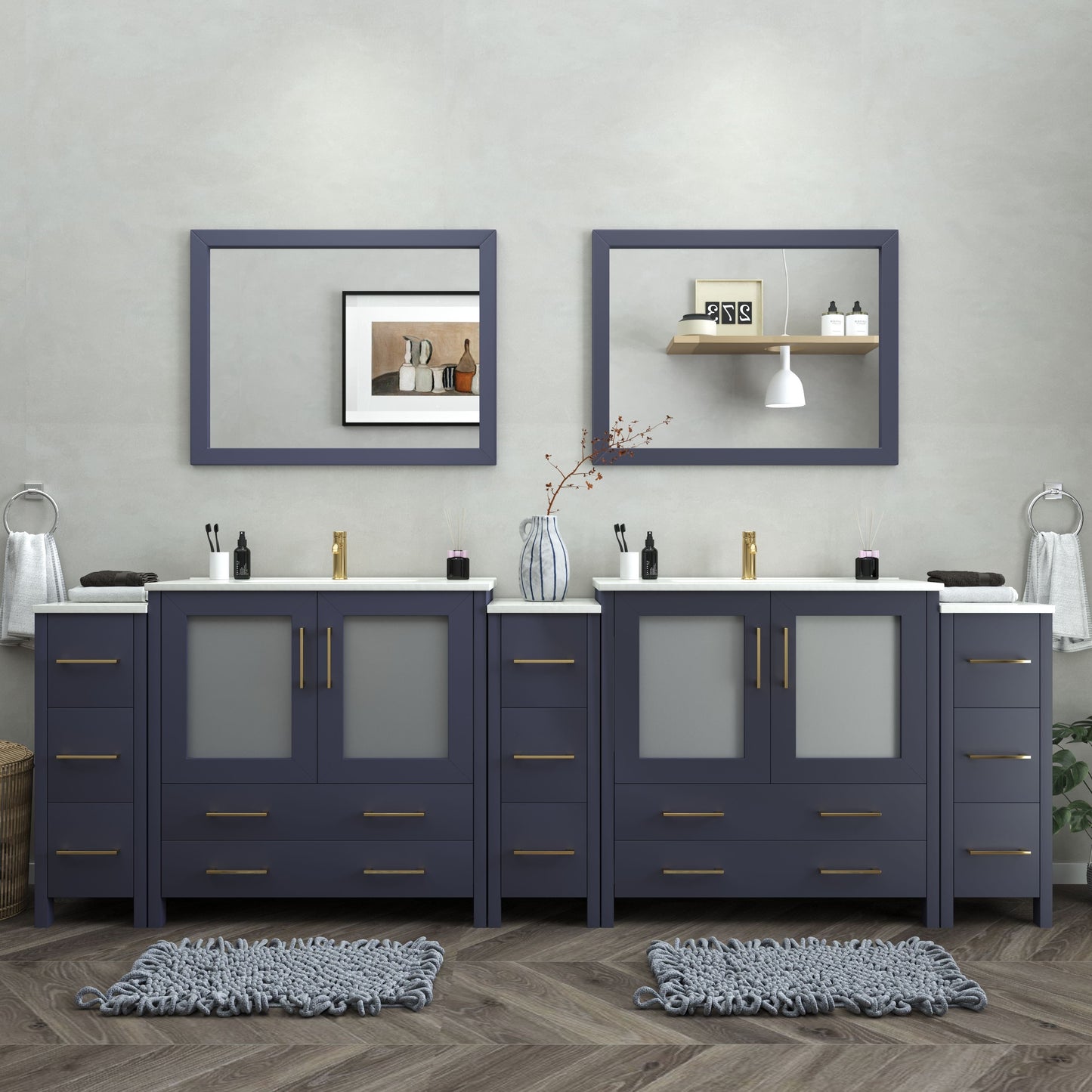 Vanity Art VA3036-108B 108 Inch Double Sink Bathroom Vanity in Blue with Ceramic Countertop - Vanity Art VA3036-108B