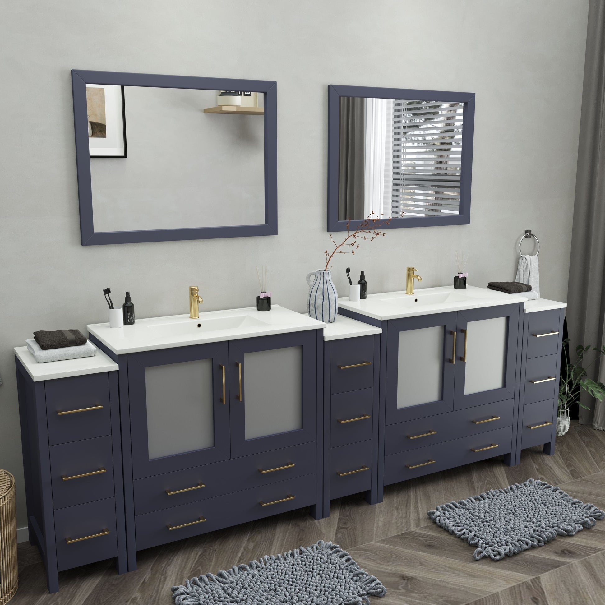 Vanity Art VA3036-108B 108 Inch Double Sink Bathroom Vanity in Blue with Ceramic Countertop - Vanity Art VA3036-108B