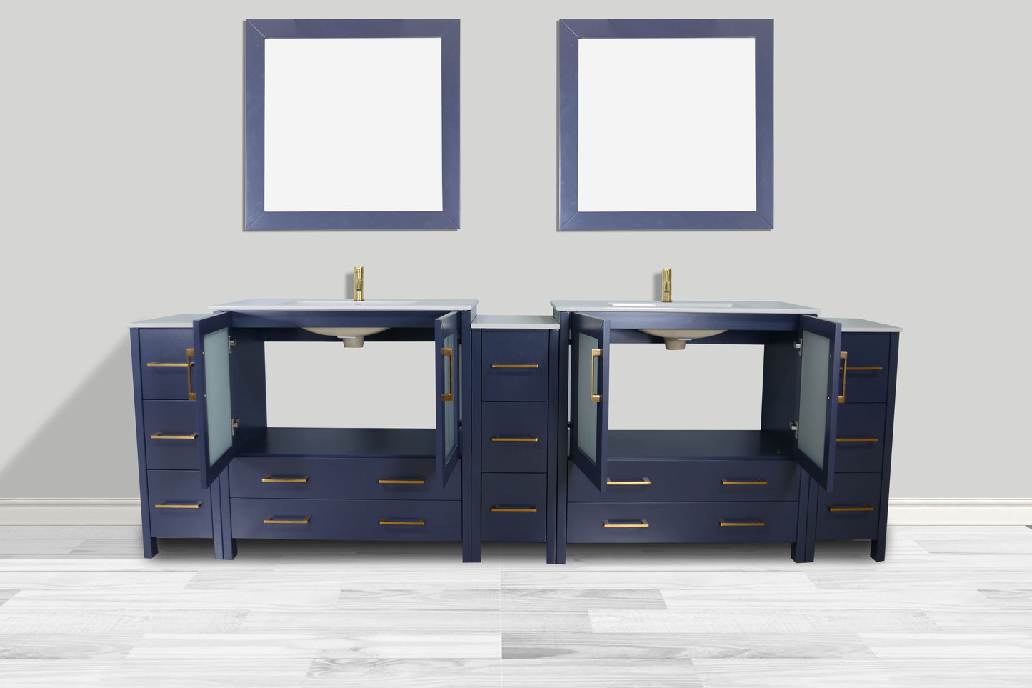 Vanity Art VA3036-108B 108 Inch Double Sink Bathroom Vanity in Blue with Ceramic Countertop - Vanity Art VA3036-108B