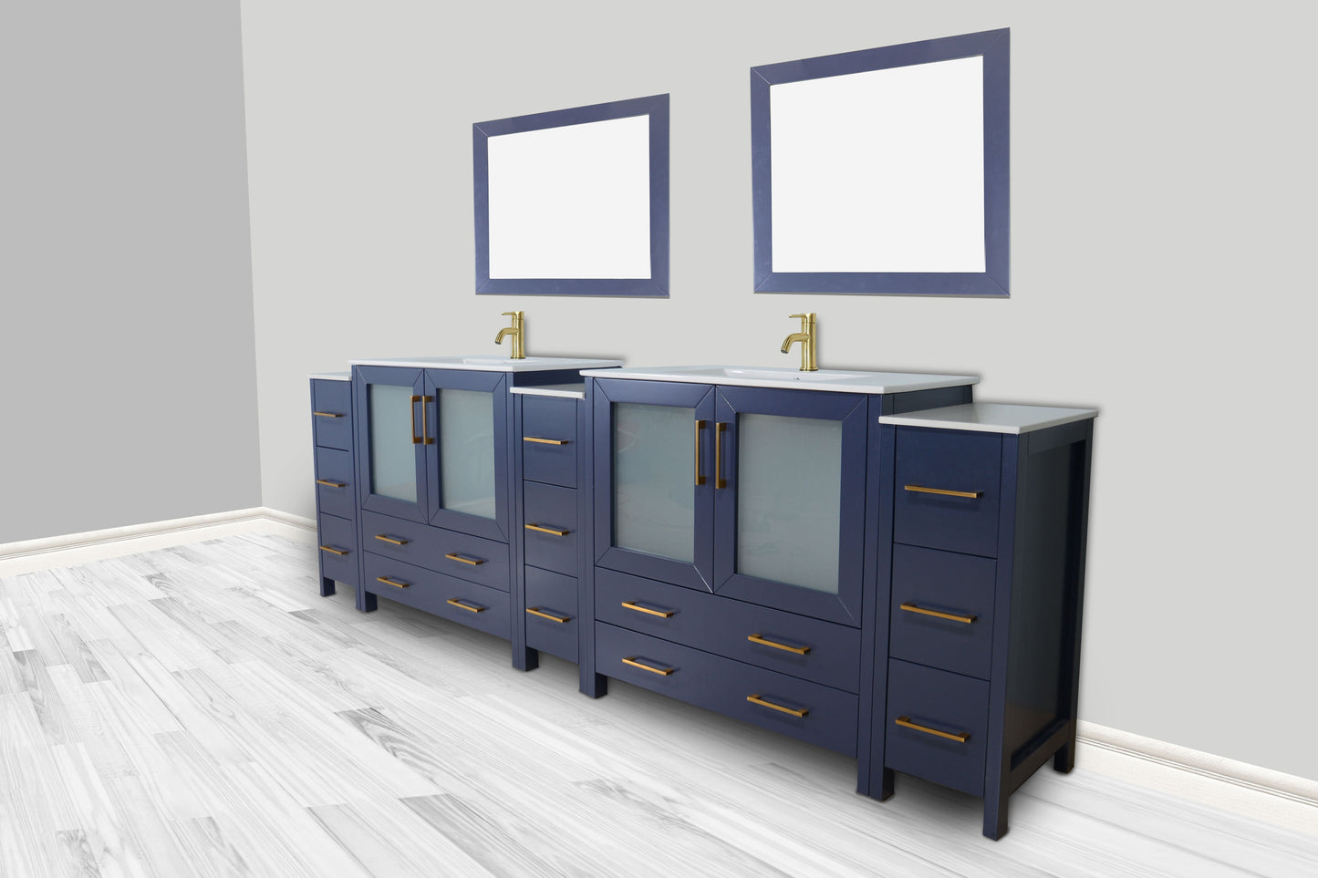 Vanity Art VA3036-108B 108 Inch Double Sink Bathroom Vanity in Blue with Ceramic Countertop - Vanity Art VA3036-108B