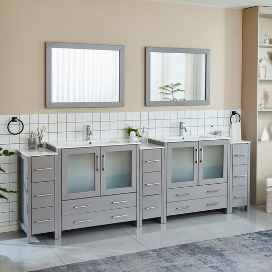 Vanity Art VA3036-108G 108 Inch Double Sink Bathroom Vanity in Gray with Ceramic Countertop - Vanity Art VA3036-108G