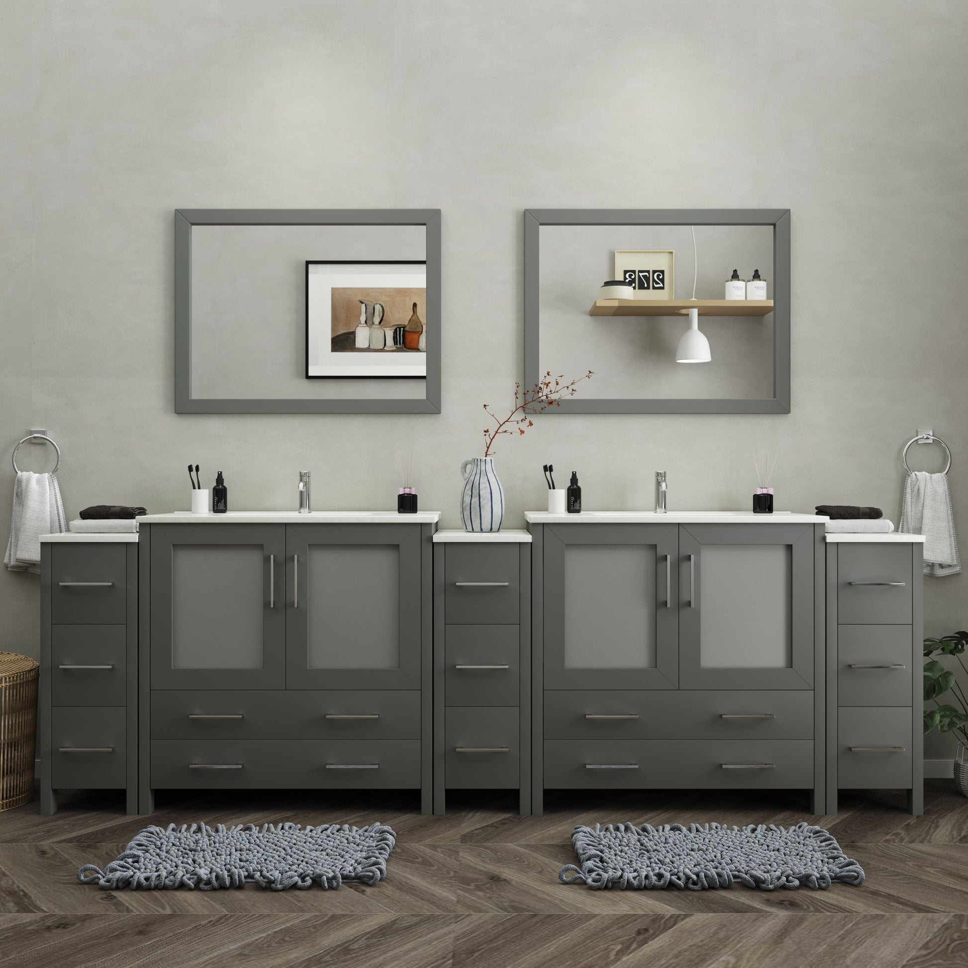 Vanity Art VA3036-108G 108 Inch Double Sink Bathroom Vanity in Gray with Ceramic Countertop - Vanity Art VA3036-108G