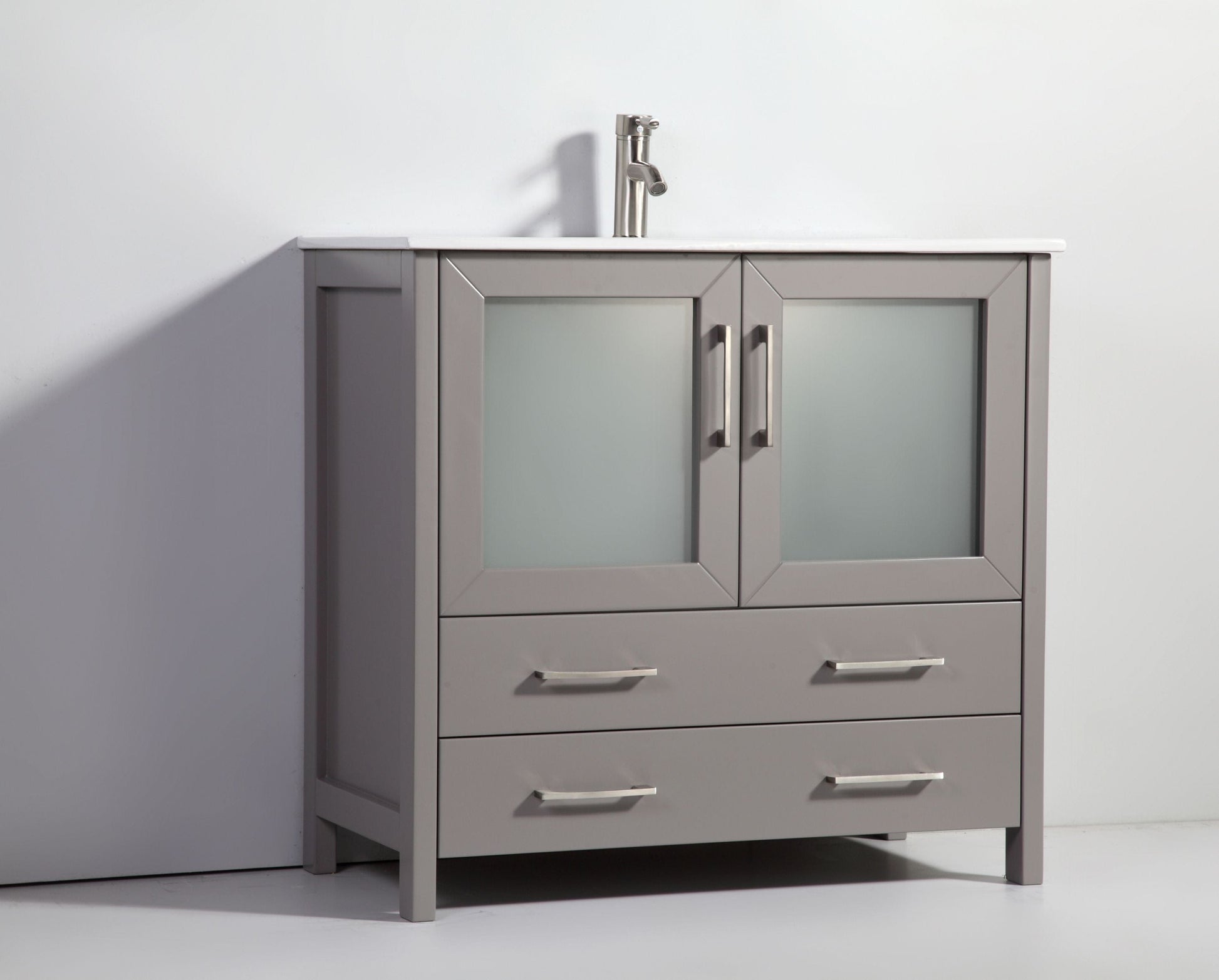 Vanity Art VA3036-108G 108 Inch Double Sink Bathroom Vanity in Gray with Ceramic Countertop - Vanity Art VA3036-108G