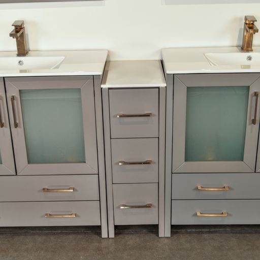 Vanity Art VA3036-108G 108 Inch Double Sink Bathroom Vanity in Gray with Ceramic Countertop - Vanity Art VA3036-108G