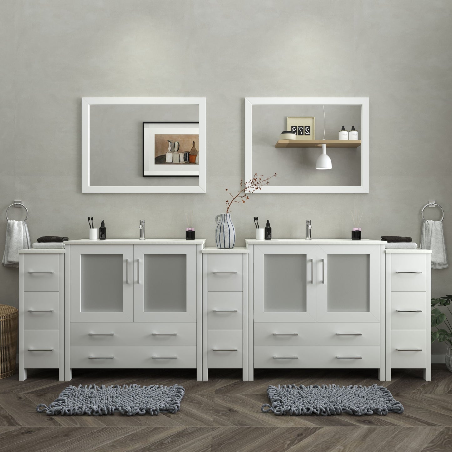 Vanity Art VA3036-108W 108 Inch Double Sink Bathroom Vanity in White with Ceramic Countertop - Vanity Art VA3036-108W