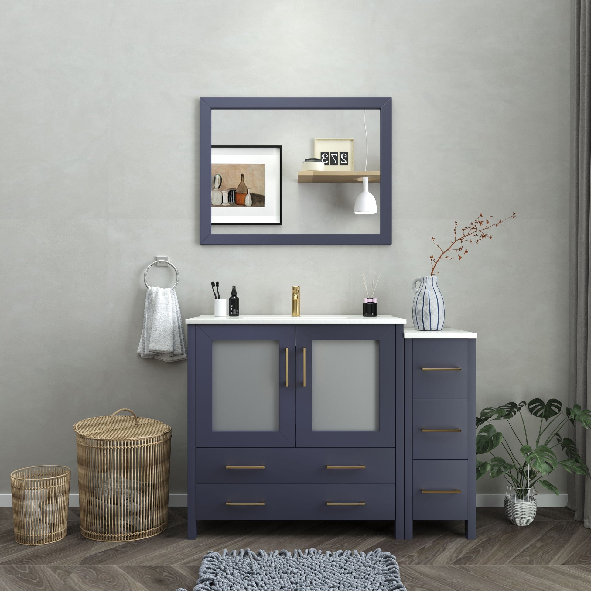 Vanity Art VA3036-48B 48 Inch Single Sink Bathroom Vanity in Blue with Ceramic Countertop - Vanity Art VA3036-48B