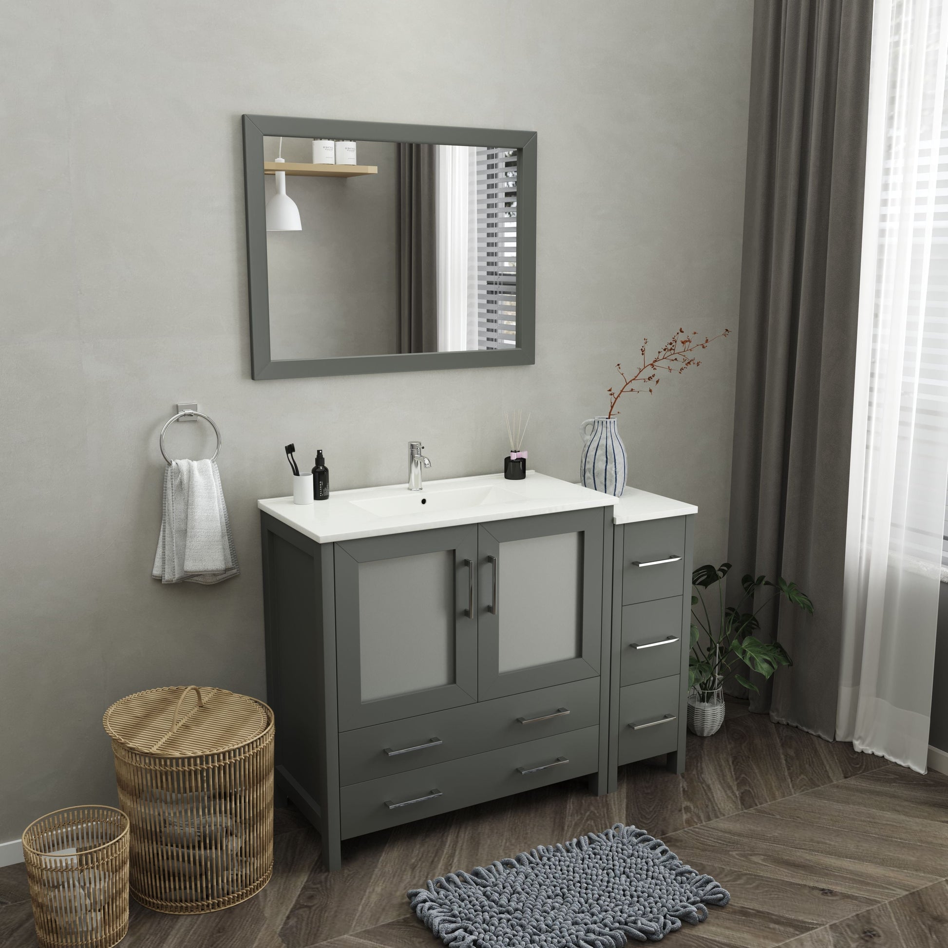 Vanity Art VA3036-48G 48 Inch Single Sink Bathroom Vanity in Gray with Ceramic Countertop - Vanity Art VA3036-48G