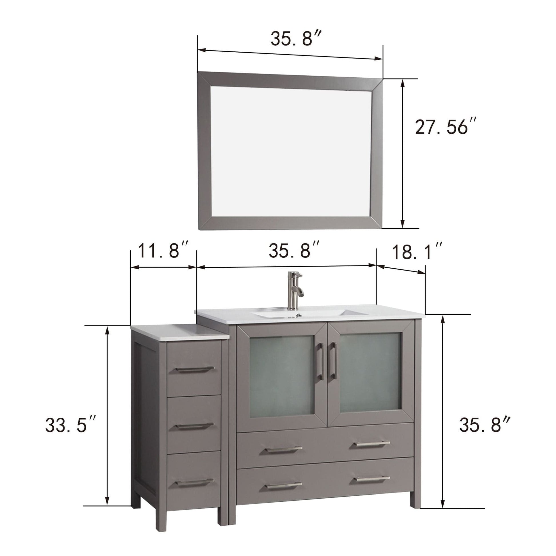 Vanity Art VA3036-48G 48 Inch Single Sink Bathroom Vanity in Gray with Ceramic Countertop - Vanity Art VA3036-48G