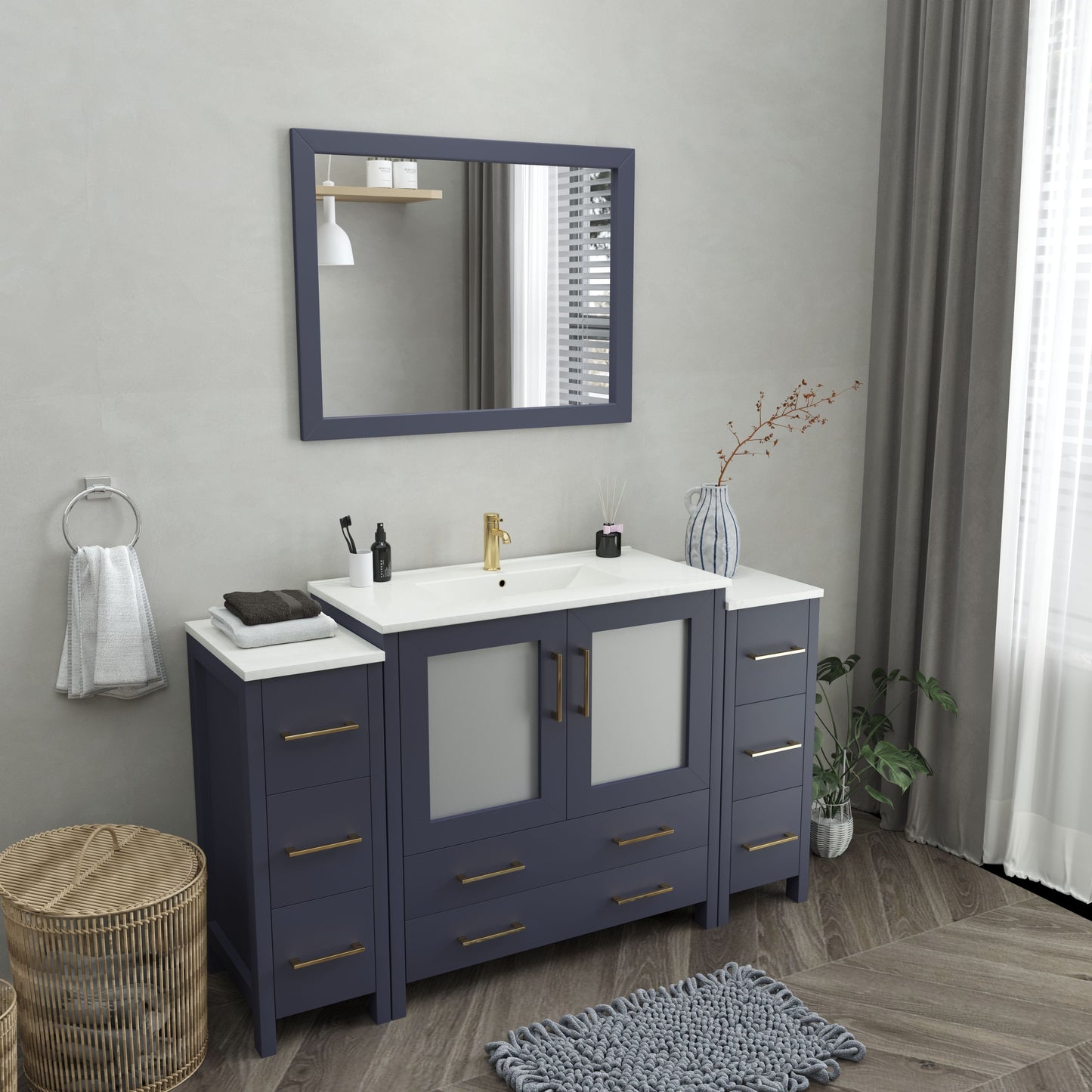 Vanity Art VA3036-60B 60 Inch Single Sink Bathroom Vanity in Blue with Ceramic Countertop - Vanity Art VA3036-60B