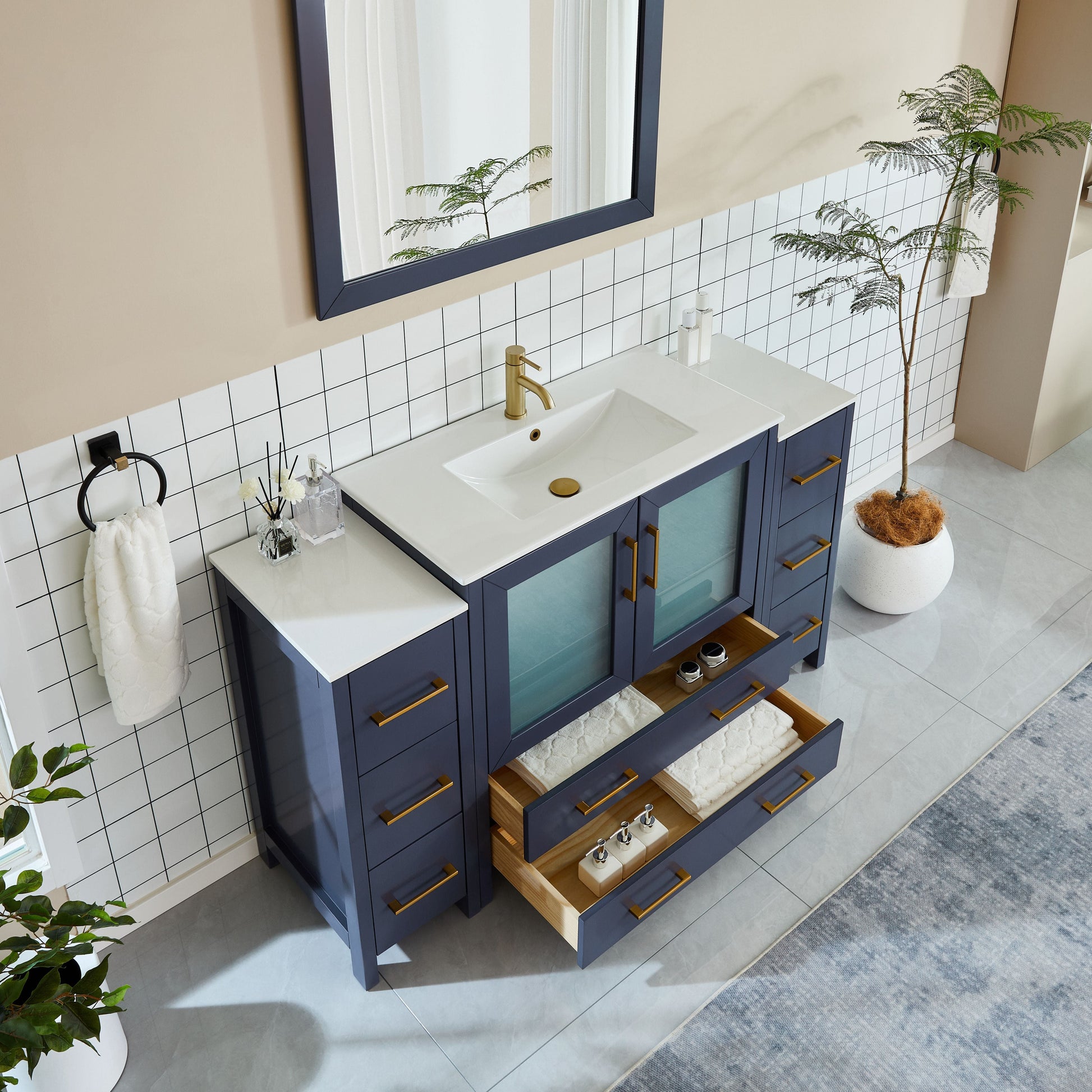 Vanity Art VA3036-60B 60 Inch Single Sink Bathroom Vanity in Blue with Ceramic Countertop - Vanity Art VA3036-60B