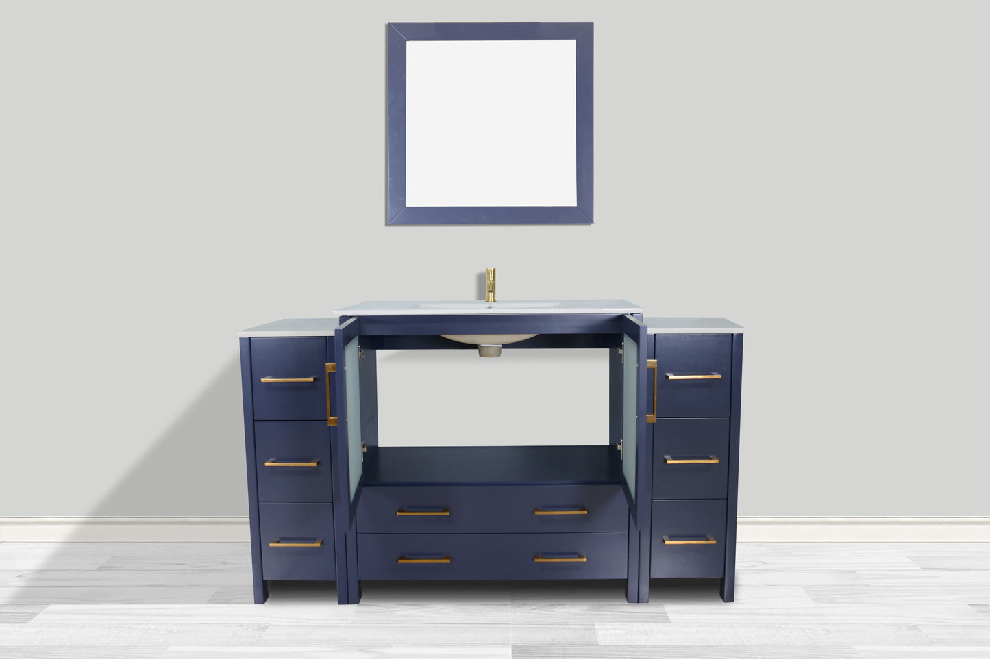 Vanity Art VA3036-60B 60 Inch Single Sink Bathroom Vanity in Blue with Ceramic Countertop - Vanity Art VA3036-60B