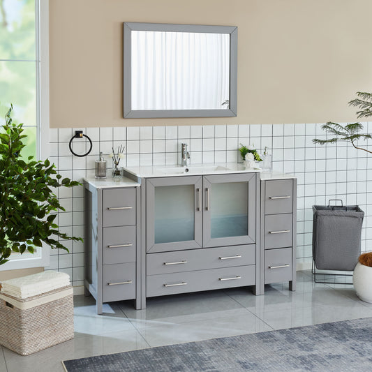 Vanity Art VA3036-60G 60 Inch Single Sink Bathroom Vanity in Gray with Ceramic Countertop - Vanity Art VA3036-60G