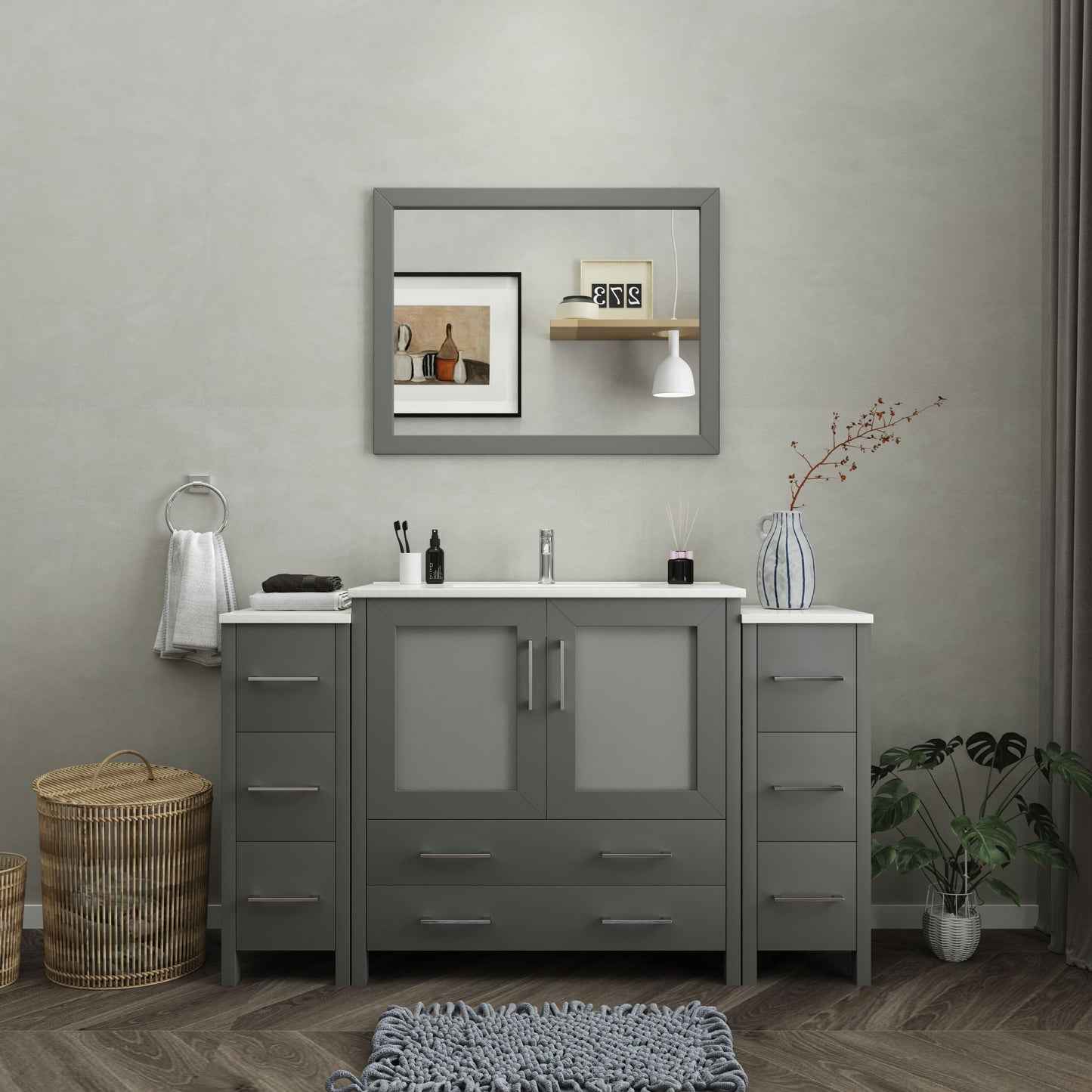 Vanity Art VA3036-60G 60 Inch Single Sink Bathroom Vanity in Gray with Ceramic Countertop - Vanity Art VA3036-60G