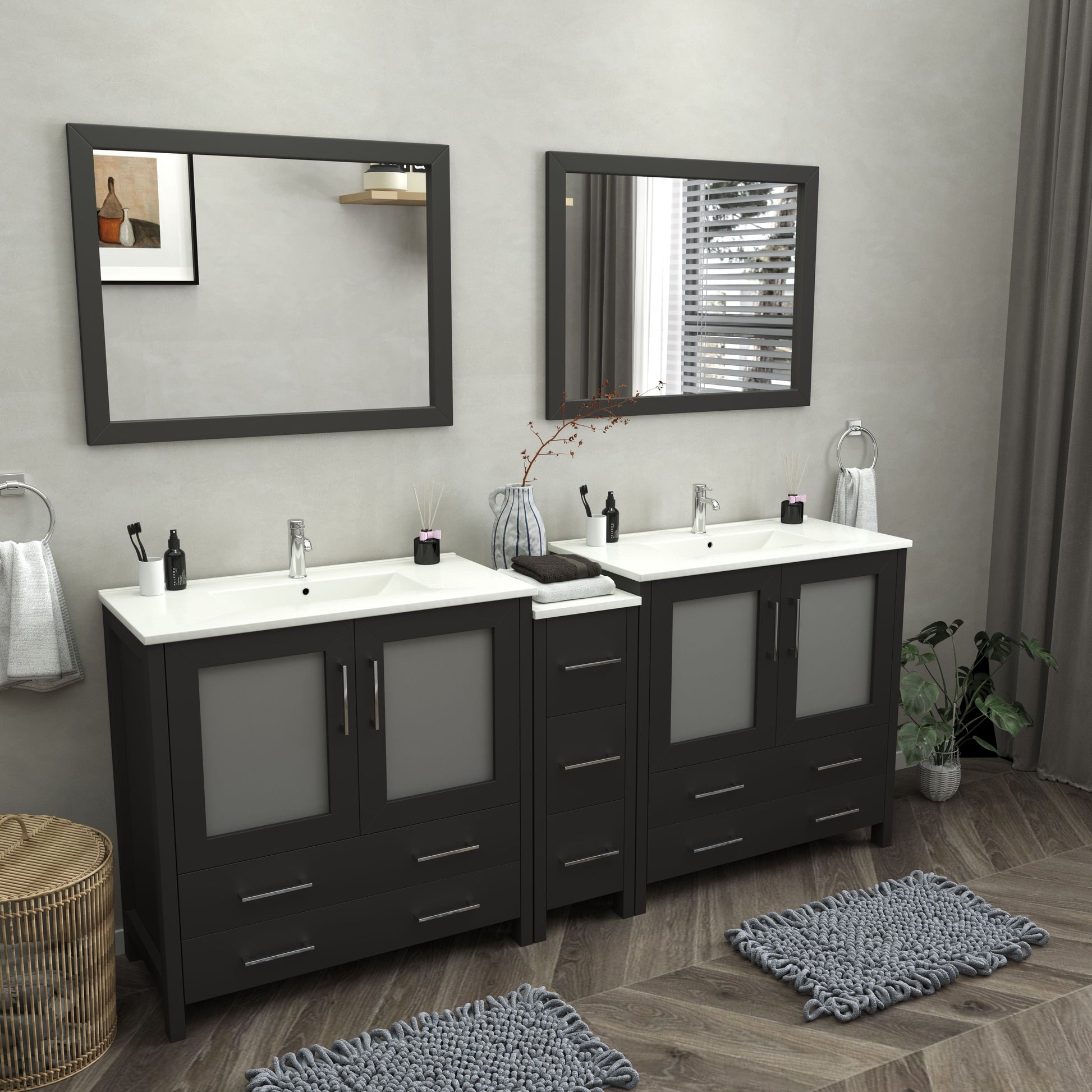 Vanity Art VA3036-84E 84 Inch Double Sink Bathroom Vanity in Espresso with Ceramic Countertop - Vanity Art VA3036-84E