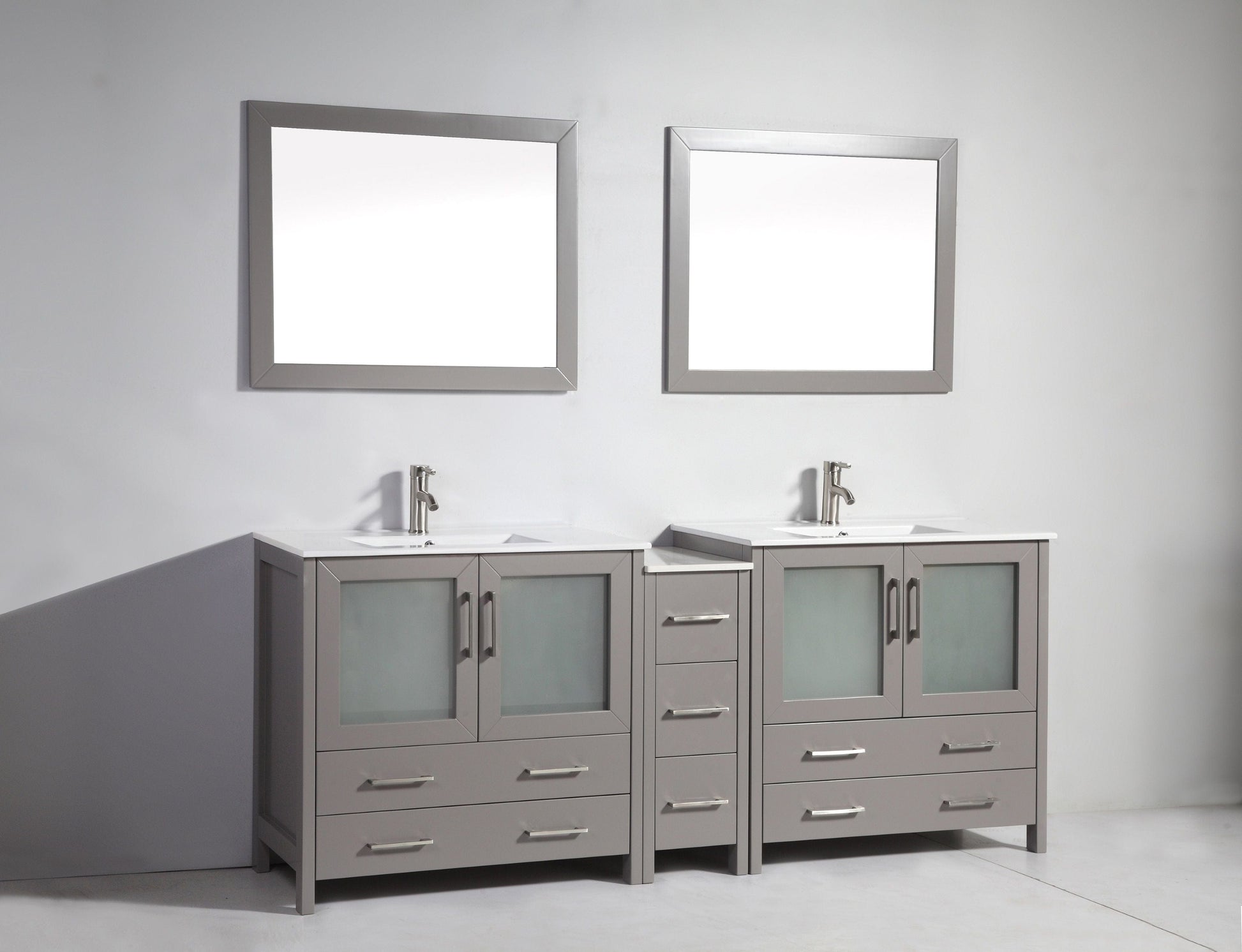 Vanity Art VA3036-84G 84 Inch Double Sink Bathroom Vanity in Gray with Ceramic Countertop - Vanity Art VA3036-84G