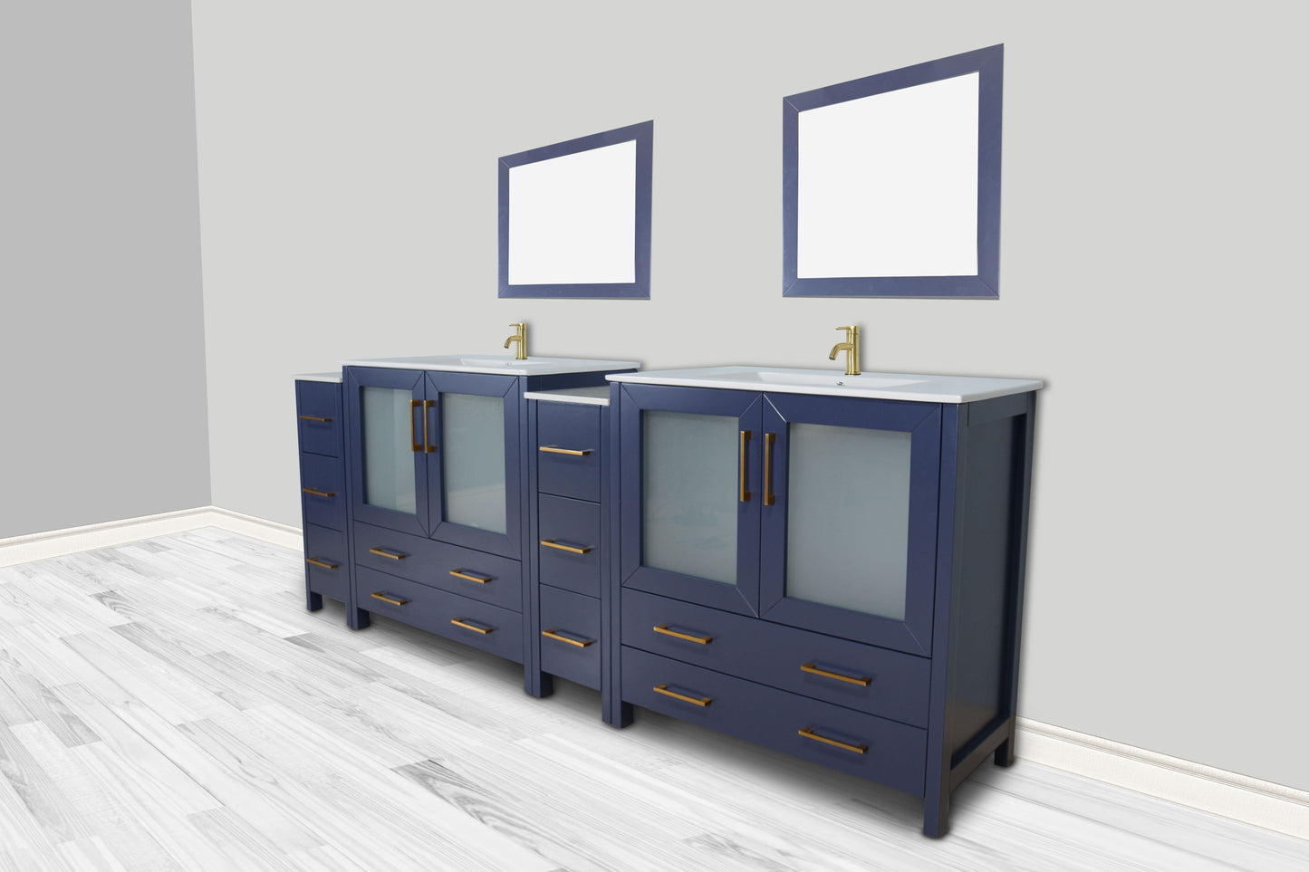 Vanity Art VA3036-96B 96 Inch Double Sink Bathroom Vanity in Blue with Ceramic Countertop - Vanity Art VA3036-96B