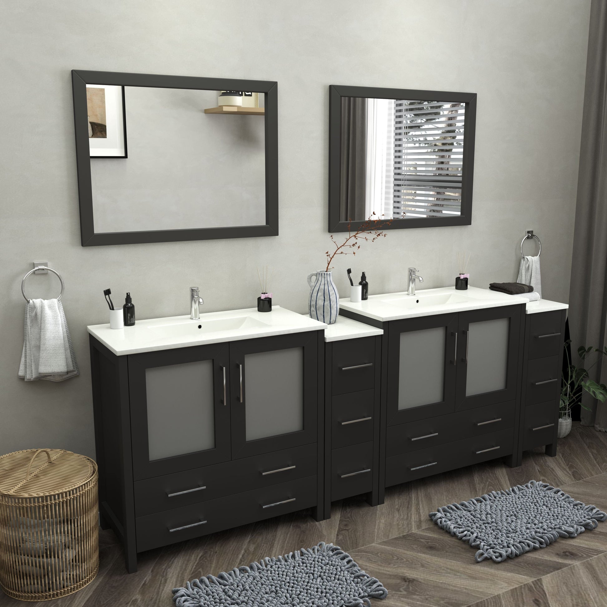 Vanity Art VA3036-96E 96 Inch Double Sink Bathroom Vanity in Espresso with Ceramic Countertop - Vanity Art VA3036-96E