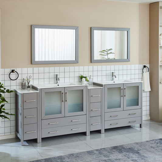 Vanity Art VA3036-96G 96 Inch Double Sink Bathroom Vanity in Gray with Ceramic Countertop - Vanity Art VA3036-96G