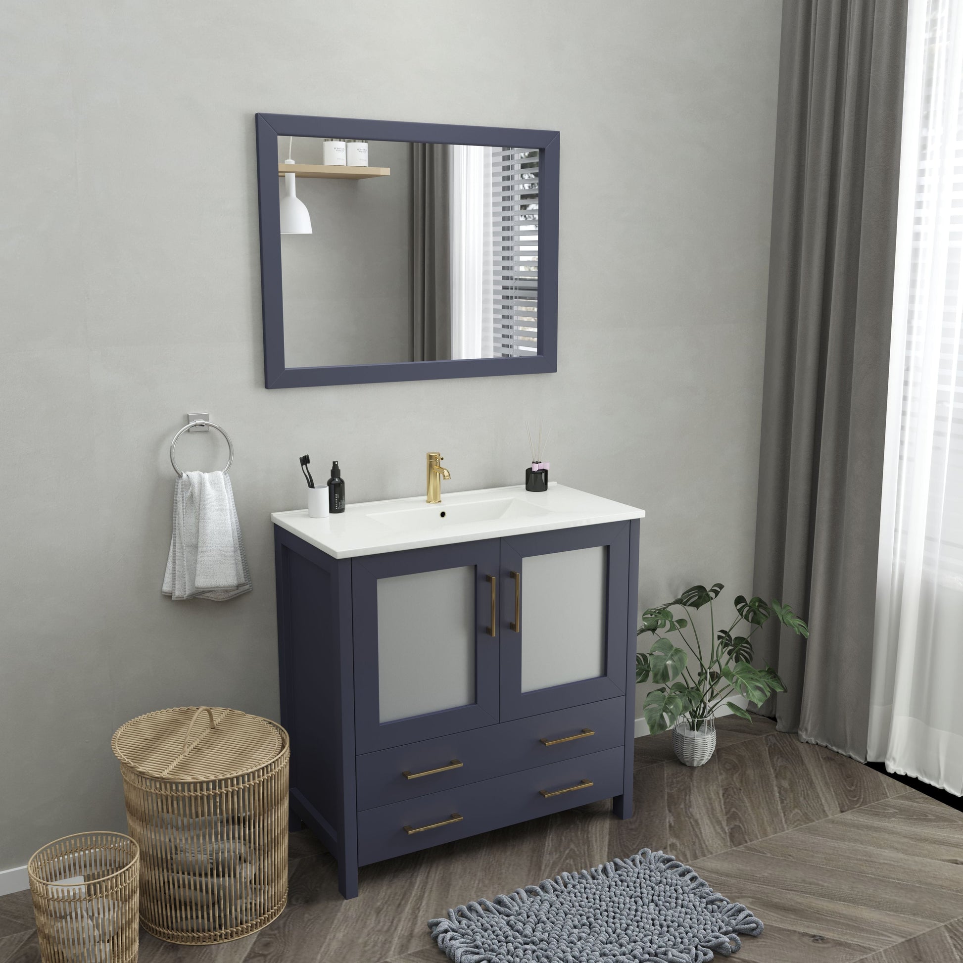 Vanity Art VA3036B 36 Inch Single Sink Bathroom Vanity in Blue with Ceramic Countertop - Vanity Art VA3036B