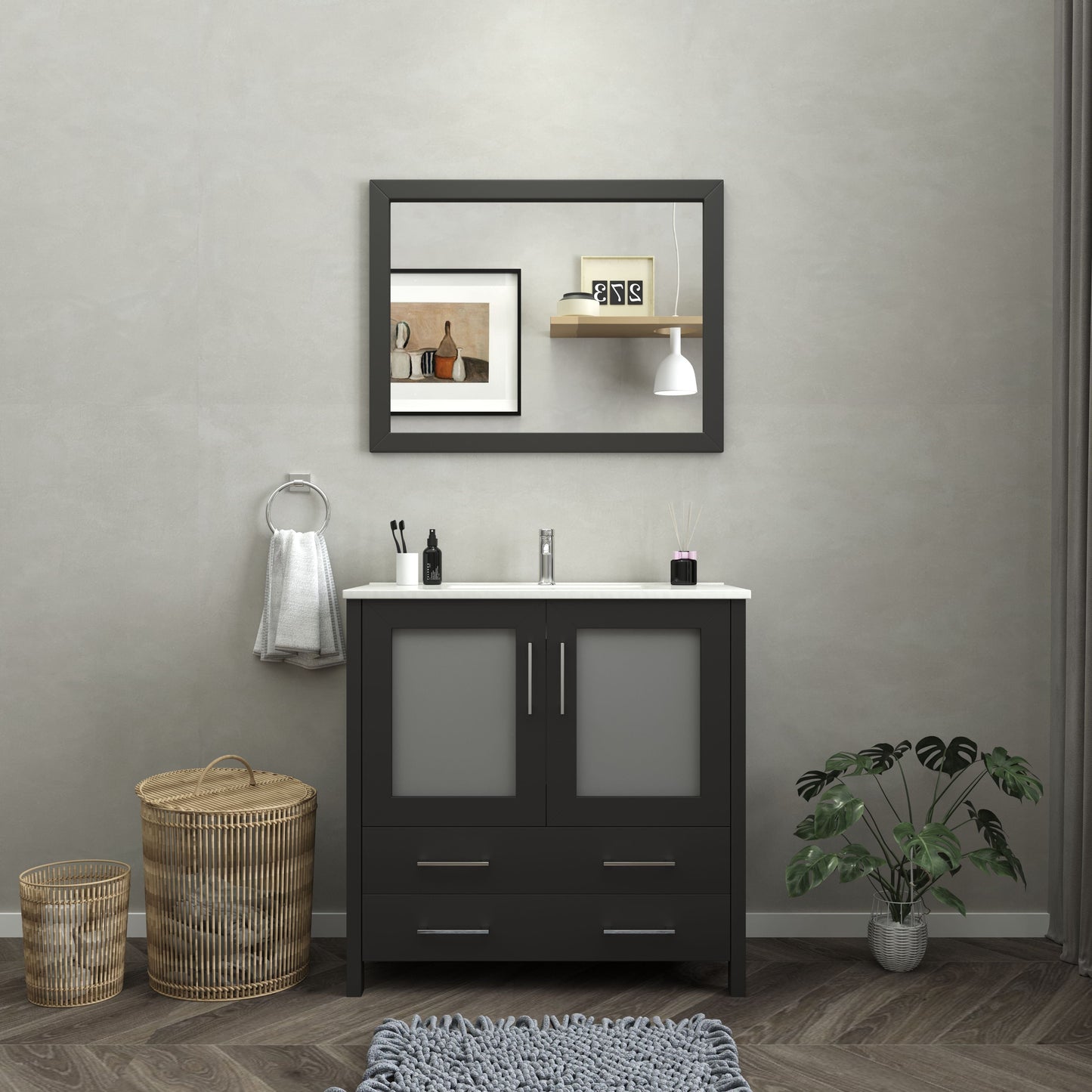 Vanity Art VA3036E 36 Inch Single Sink Bathroom Vanity in Espresso with Ceramic Countertop - Vanity Art VA3036E