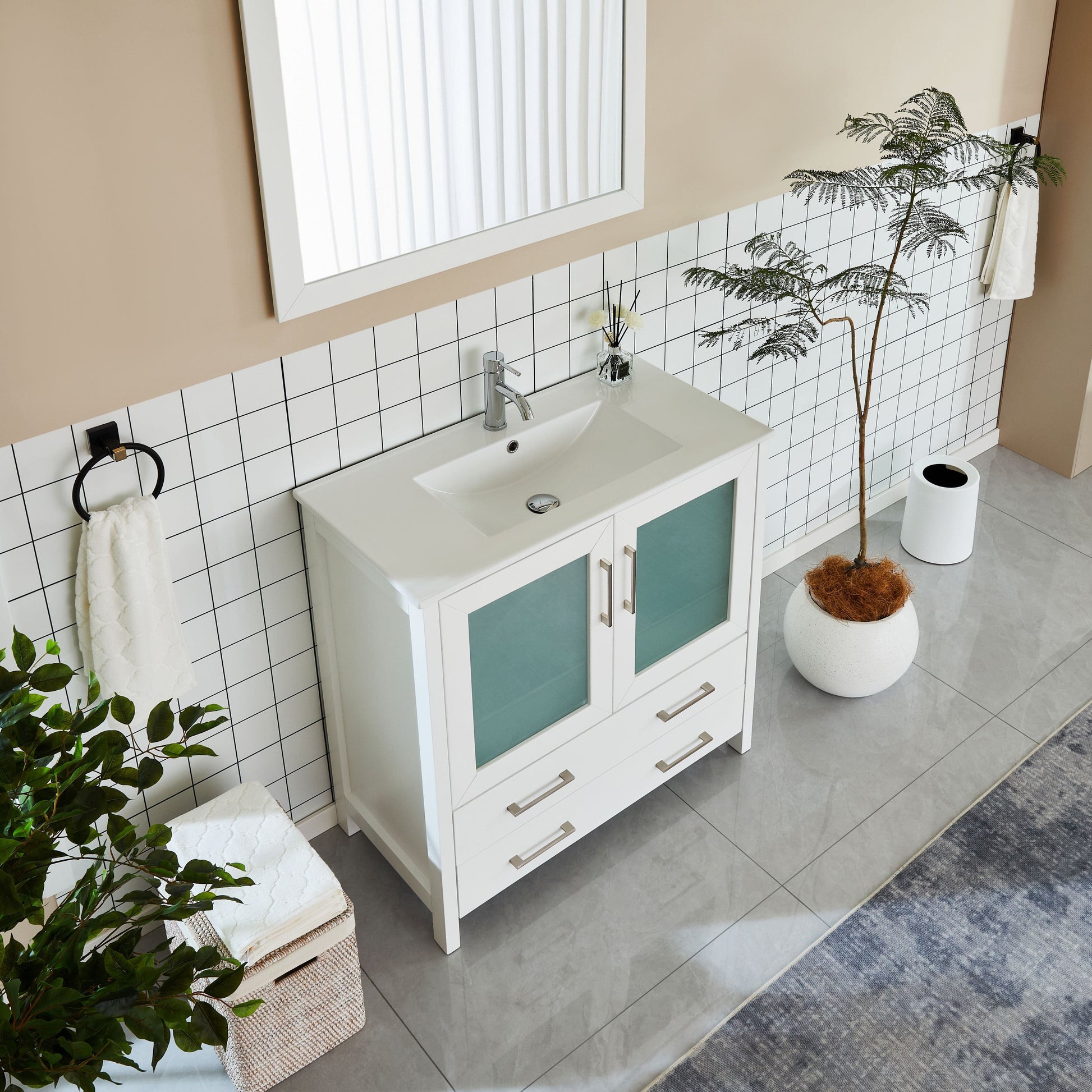 Vanity Art VA3036W 36 Inch Single Sink Bathroom Vanity in White with Ceramic Countertop - Vanity Art VA3036W