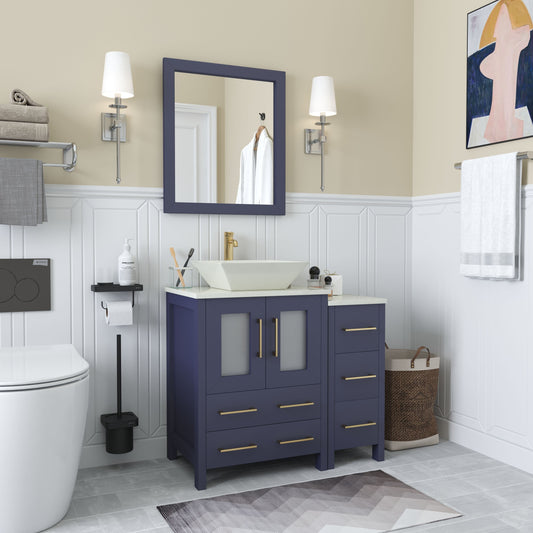 Vanity Art VA3124-36B 36 Inch Single Sink Bathroom Vanity in Blue with Marble Countertop - Vanity Art VA3124-36B