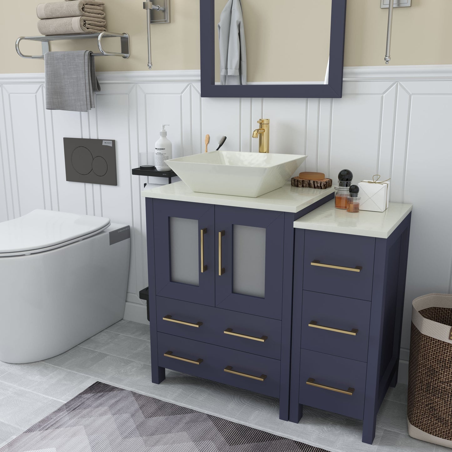 Vanity Art VA3124-36B 36 Inch Single Sink Bathroom Vanity in Blue with Marble Countertop - Vanity Art VA3124-36B