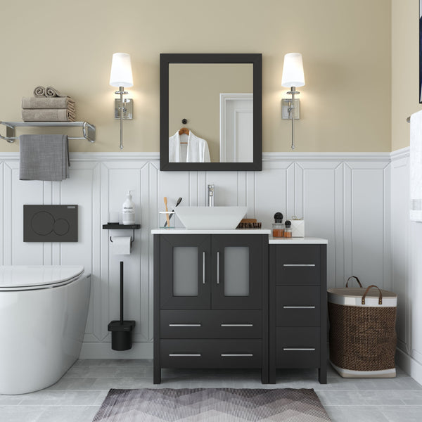 Vanity Art VA3124-36E 36 Inch Single Sink Bathroom Vanity in Espresso with Marble Countertop - Vanity Art VA3124-36E