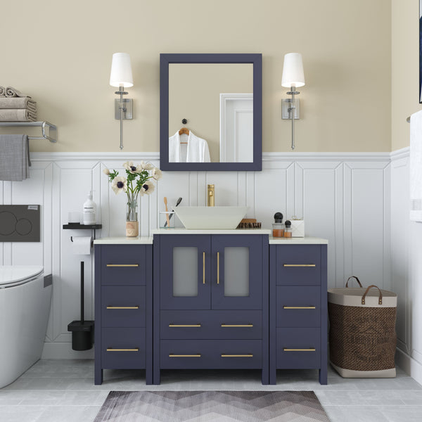 Vanity Art VA3124-48B 48 Inch Single Sink Bathroom Vanity in Blue with Marble Countertop - Vanity Art VA3124-48B