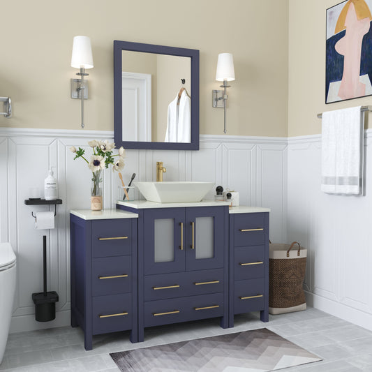 Vanity Art VA3124-48B 48 Inch Single Sink Bathroom Vanity in Blue with Marble Countertop - Vanity Art VA3124-48B