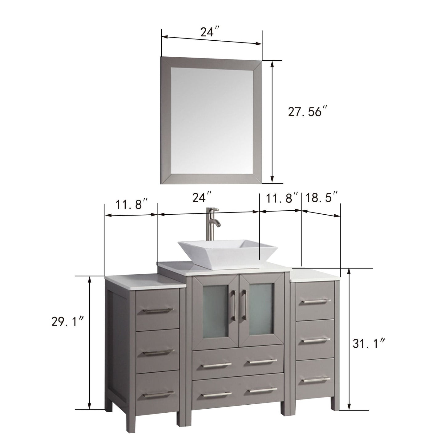 Vanity Art VA3124-48G 48 Inch Single Sink Bathroom Vanity in Gray with Marble Countertop - Vanity Art VA3124-48G