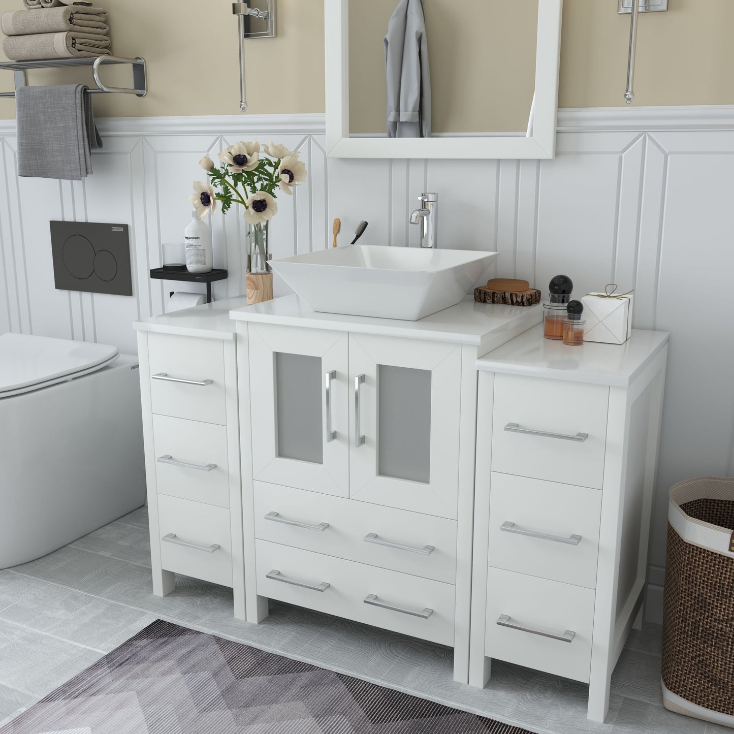 Vanity Art VA3124-48W 48 Inch Single Sink Bathroom Vanity in White with Marble Countertop - Vanity Art VA3124-48W