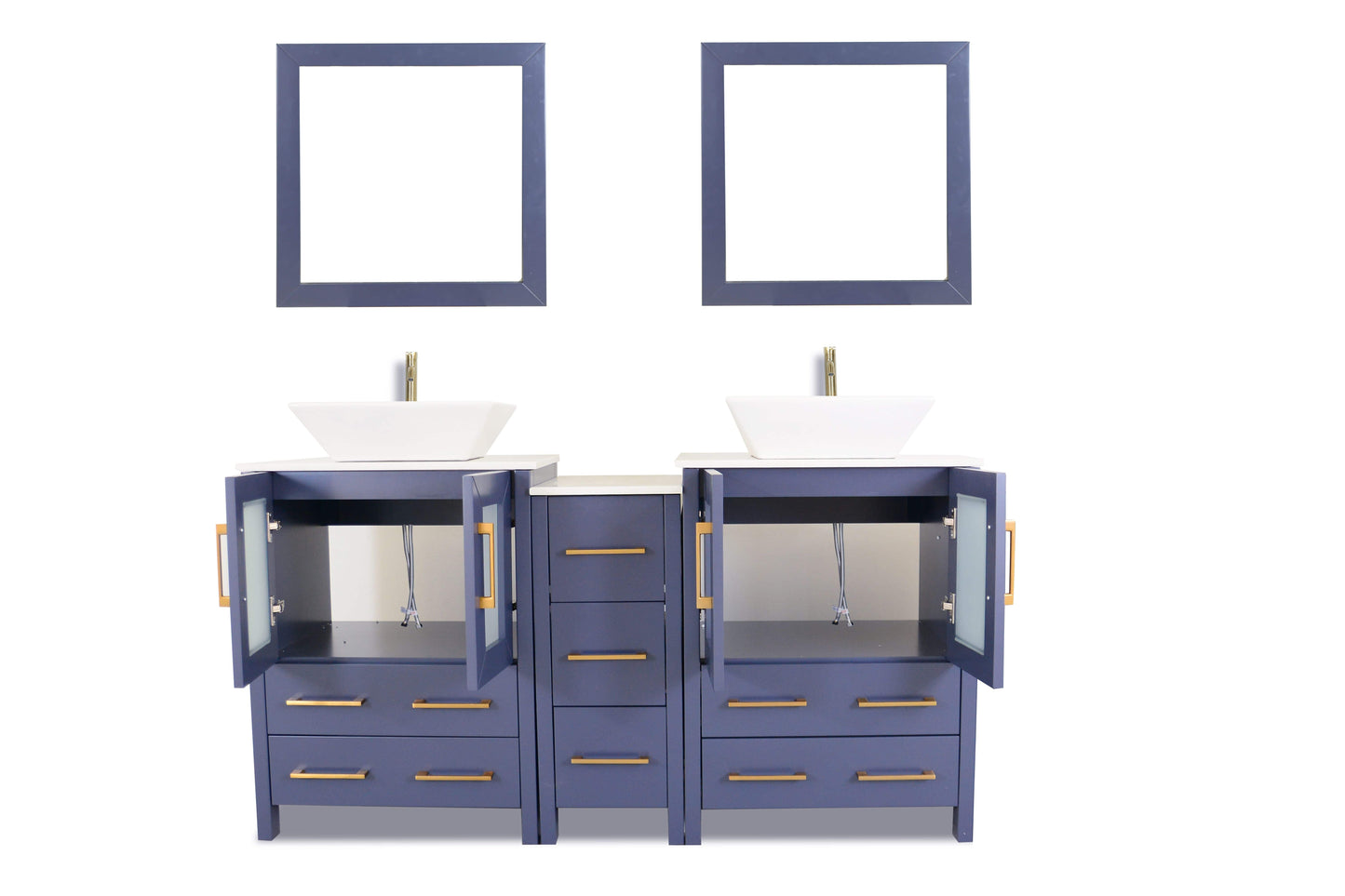 Vanity Art VA3124-60B 60 Inch Double Sink Bathroom Vanity in Blue with Marble Countertop - Vanity Art VA3124-60B