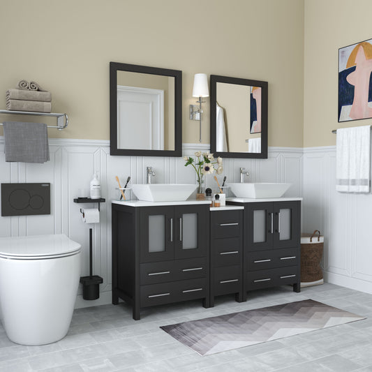 Vanity Art VA3124-60E 60 Inch Double Sink Bathroom Vanity in Espresso with Marble Countertop - Vanity Art VA3124-60E