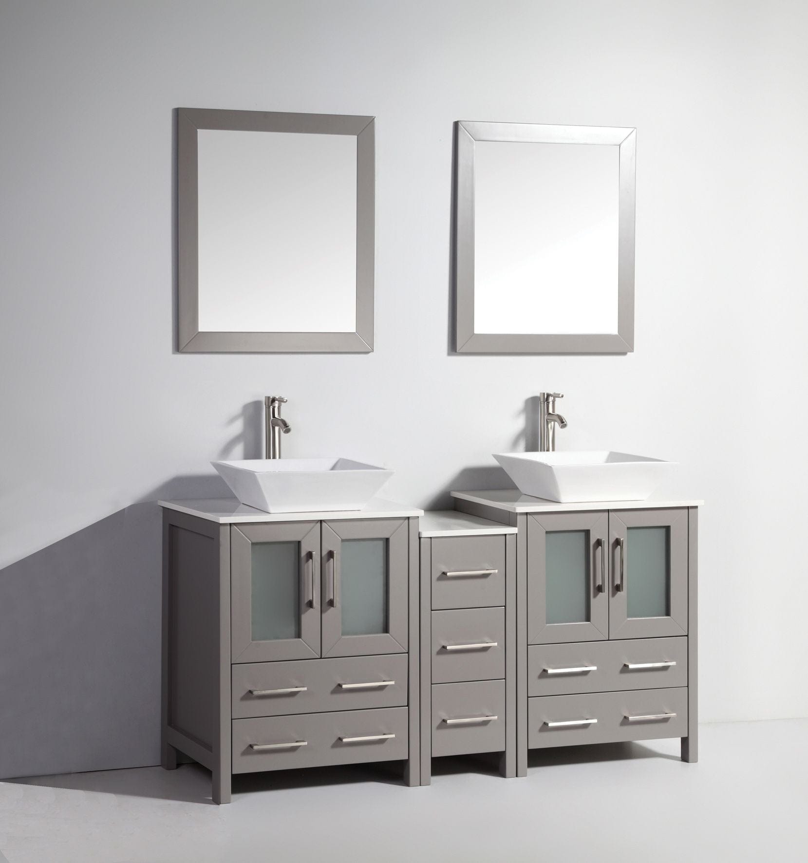 Vanity Art VA3124-60G 60 Inch Double Sink Bathroom Vanity in Gray with Marble Countertop - Vanity Art VA3124-60G